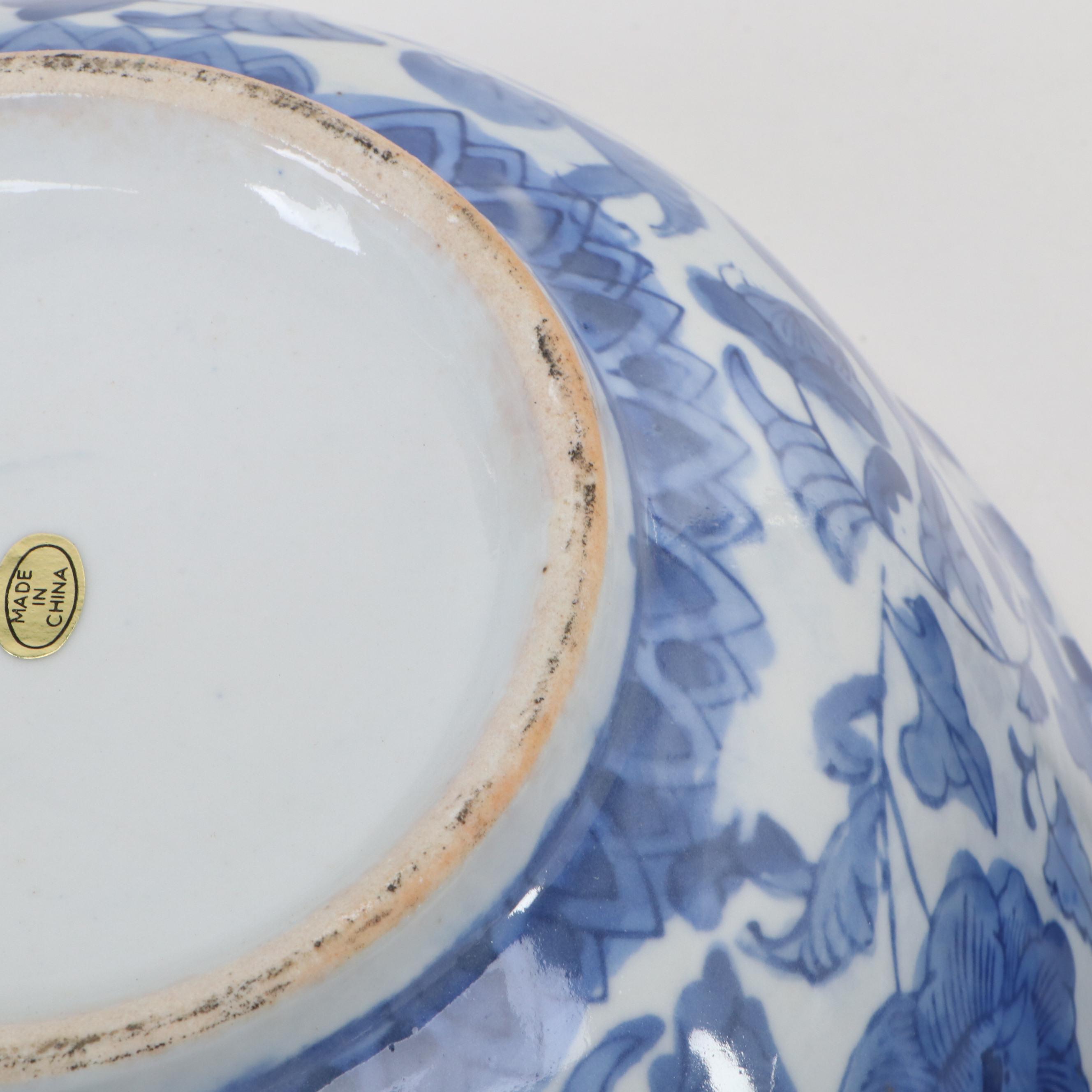 Chinese Hand-Painted Floral Motif Ceramic Serving Bowls