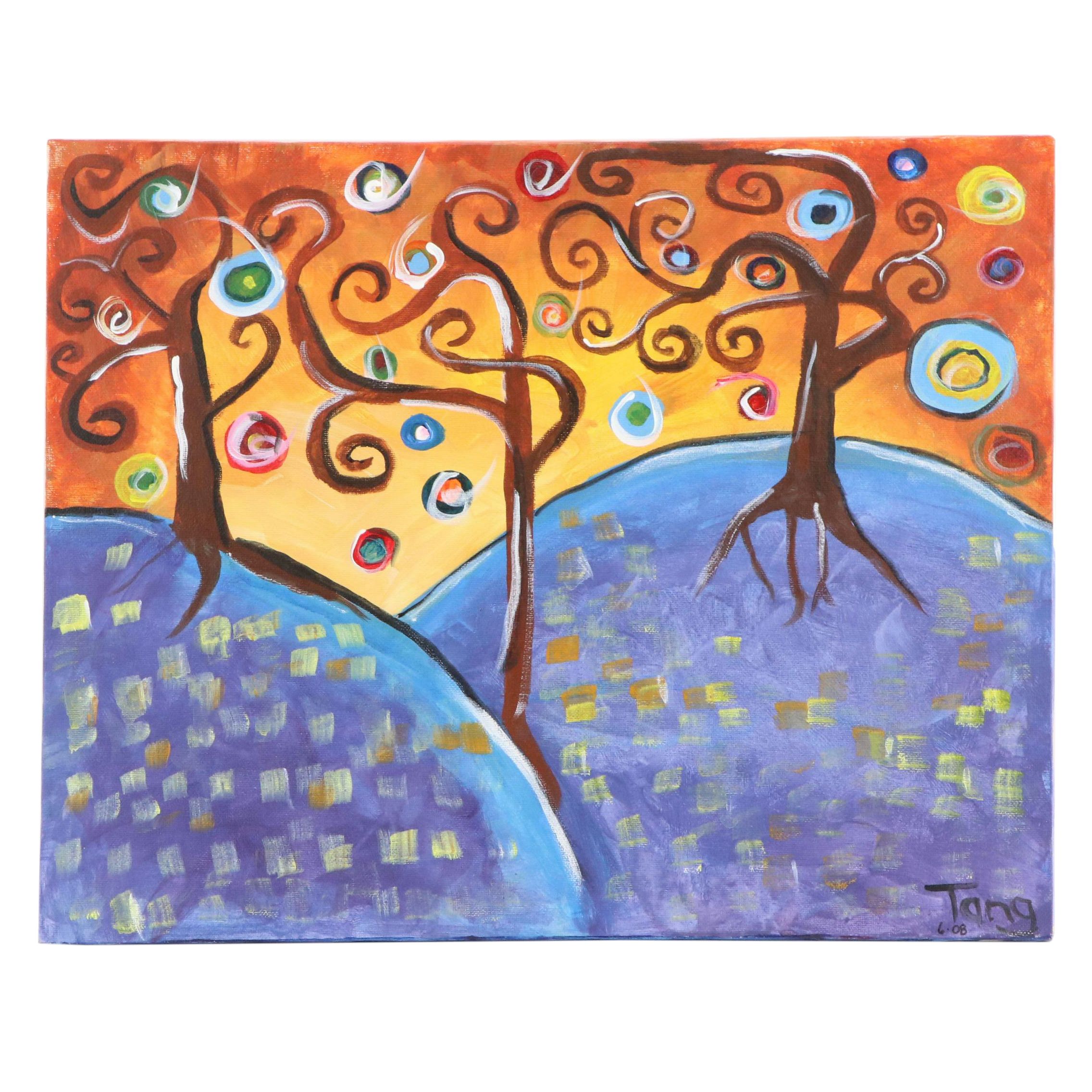Tang Art Nouveau Style Landscape Acrylic Painting, 2008