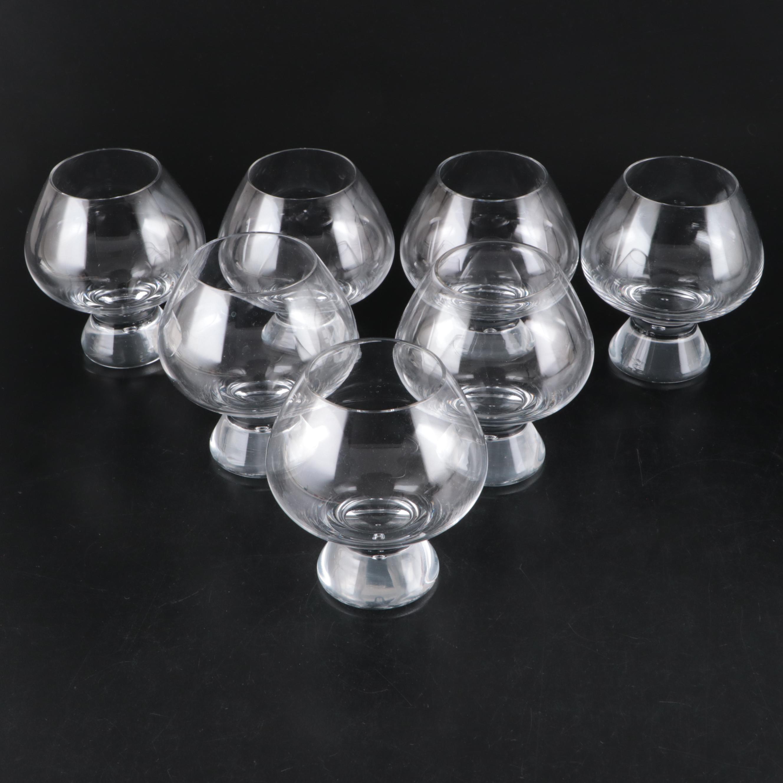 Suspended Bubble Glass Brandy Snifters with Acrylic Trays, and Tea Towels