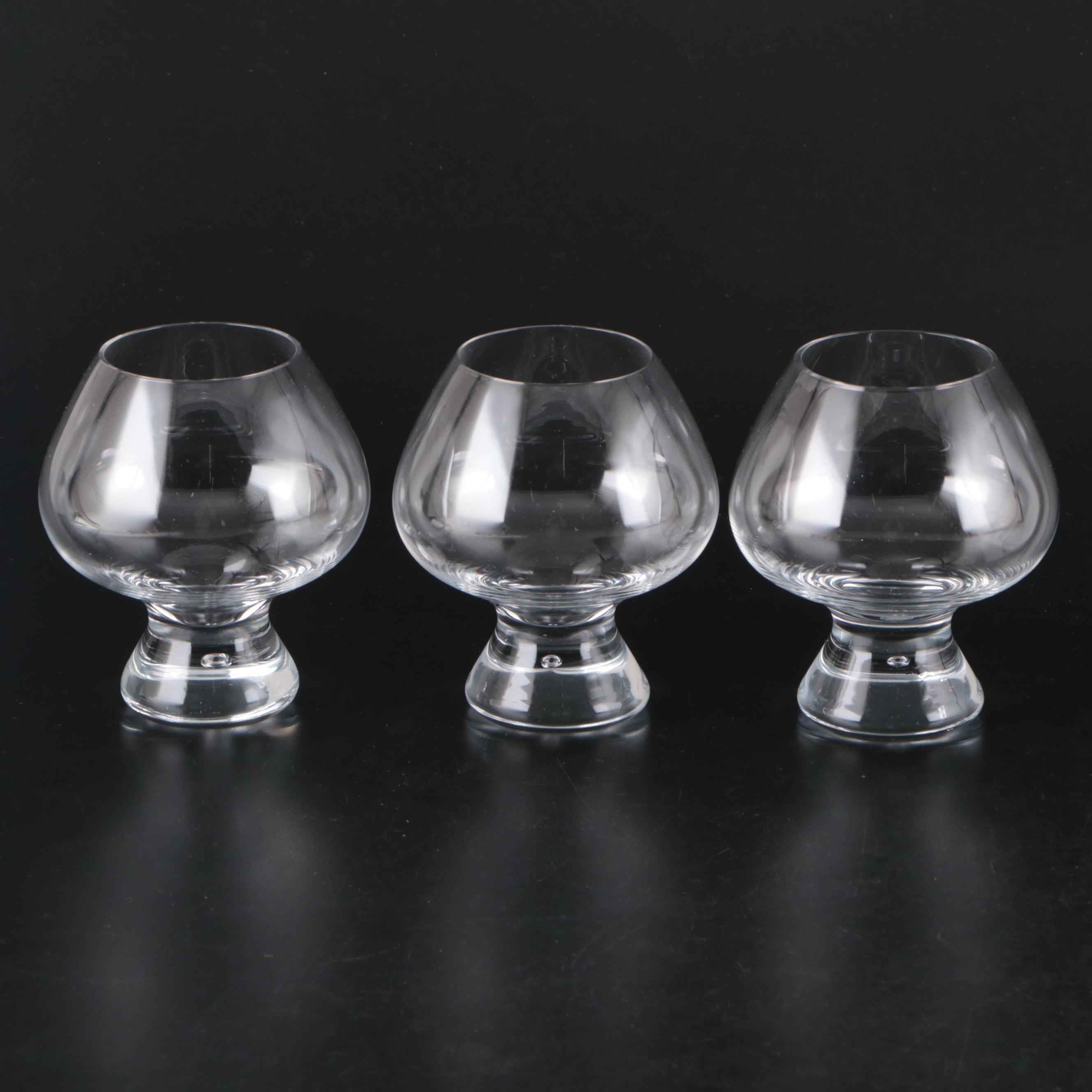 Suspended Bubble Glass Brandy Snifters with Acrylic Trays, and Tea Towels