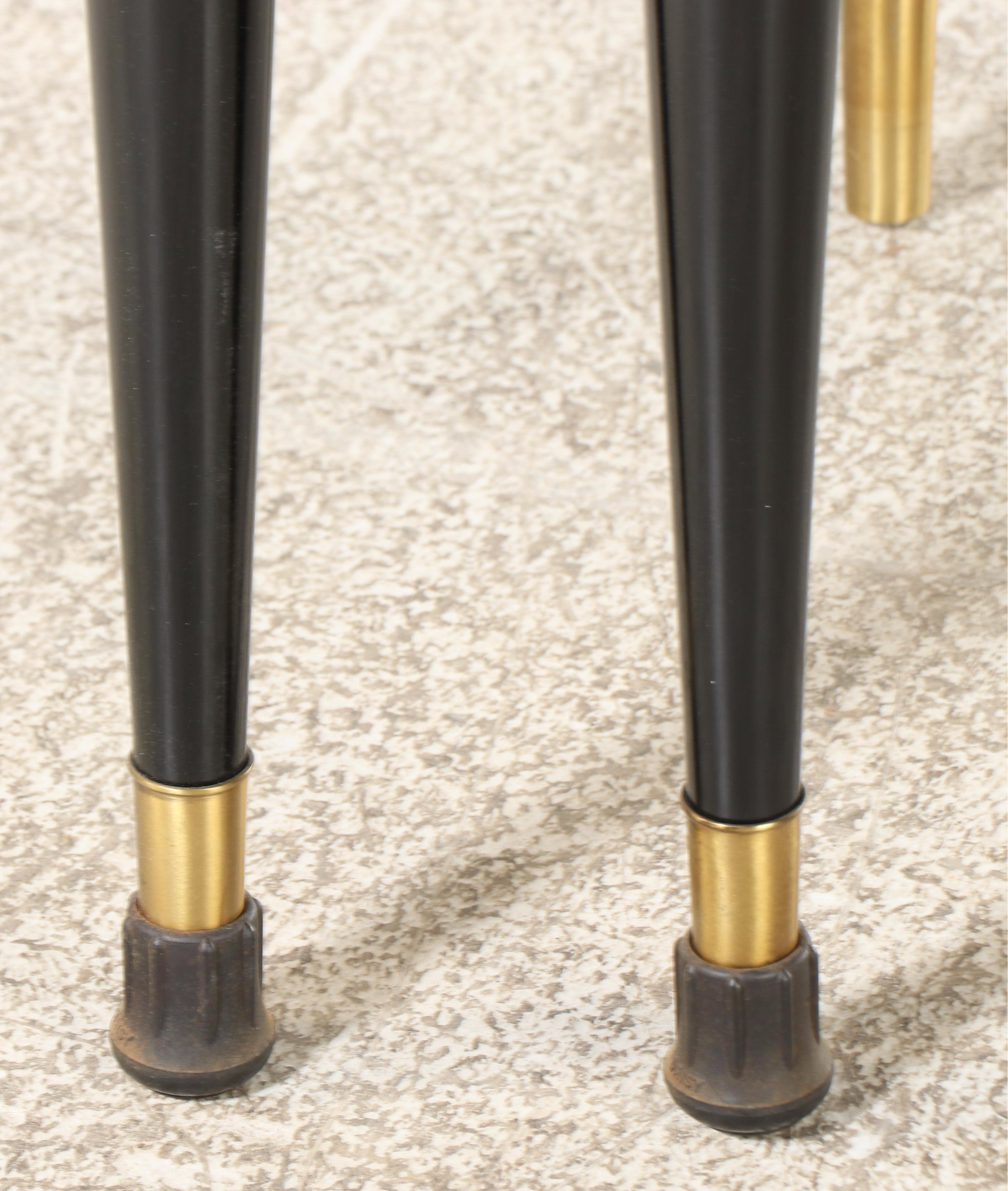 Pair of S.J. Campbell Co. Brass-Mounted, Ebonized, and Leather-Clad Side Tables