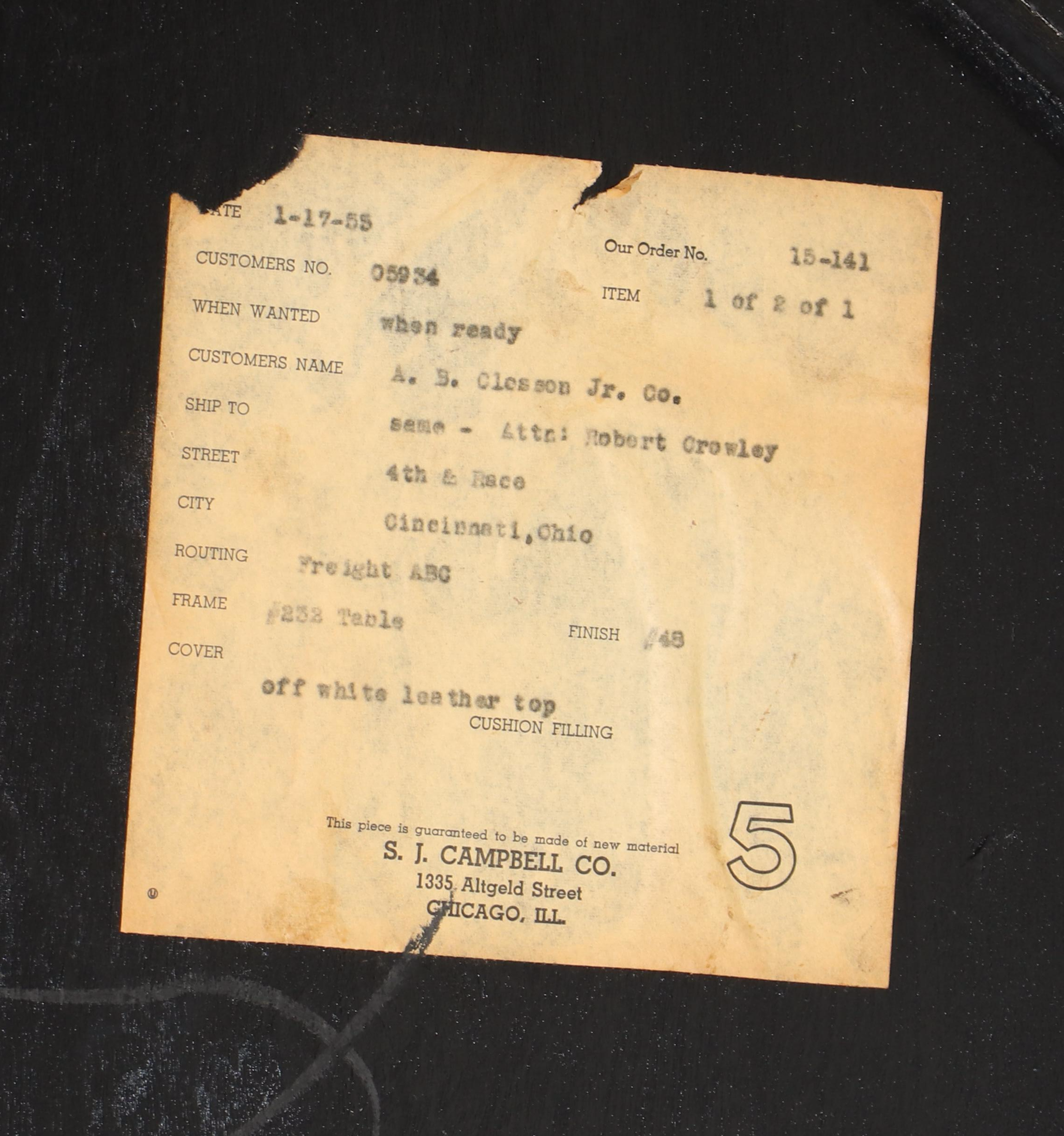 Pair of S.J. Campbell Co. Brass-Mounted, Ebonized, and Leather-Clad Side Tables