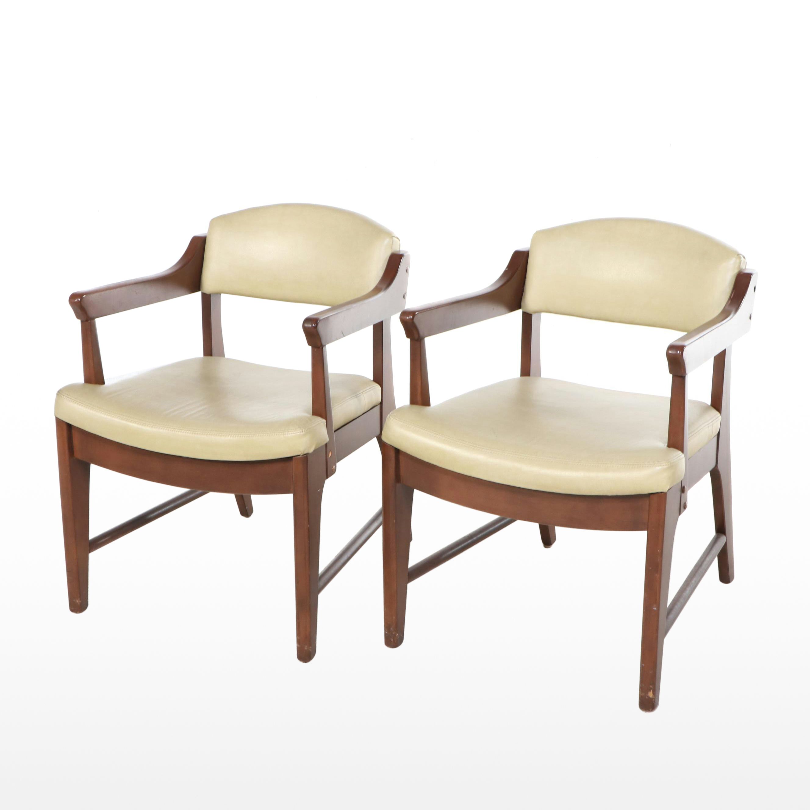 Pair of Paoli Chair Company Modernist Maple and Vinyl Armchairs, Dated 1984