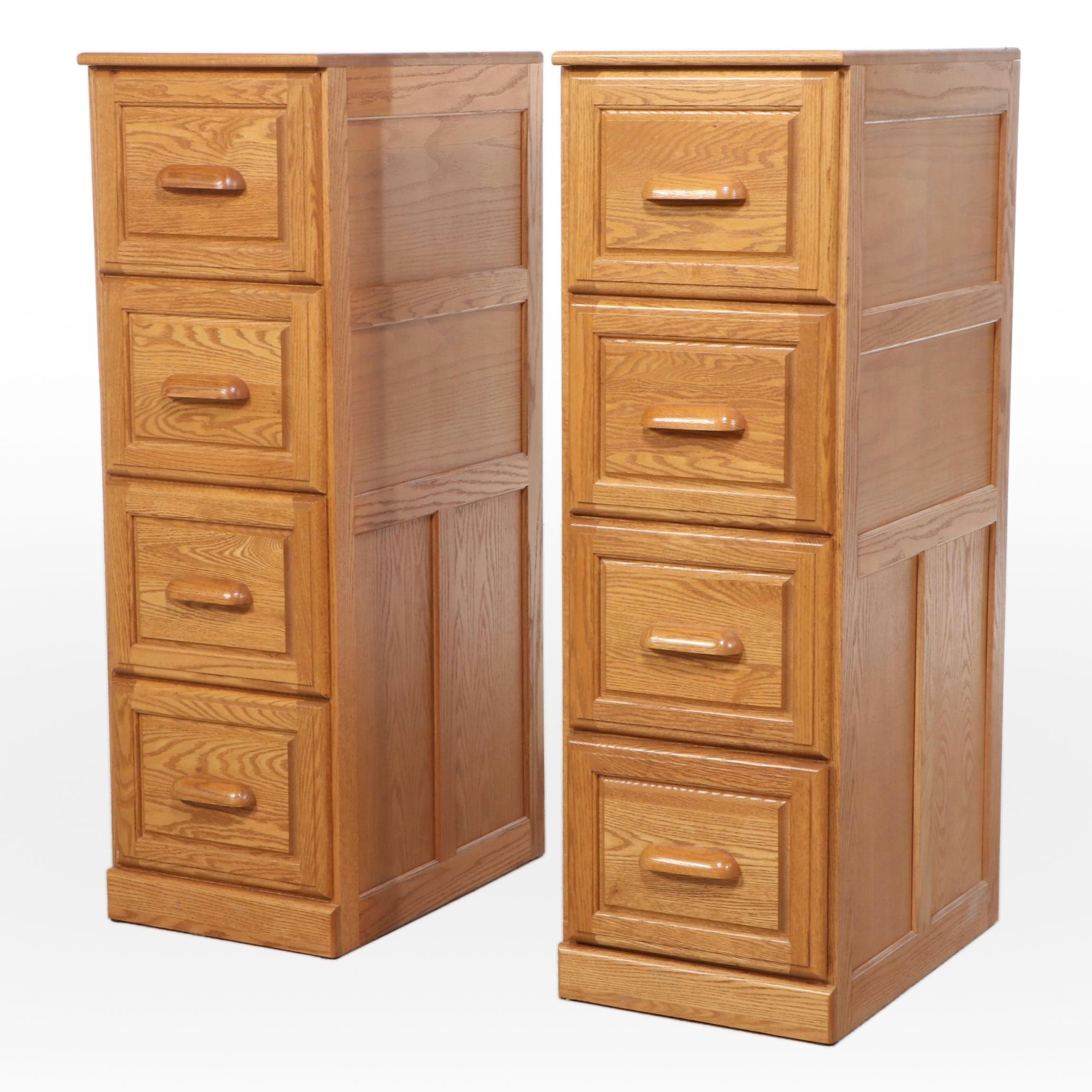 Pair of Oak Four-Drawer File Cabinets