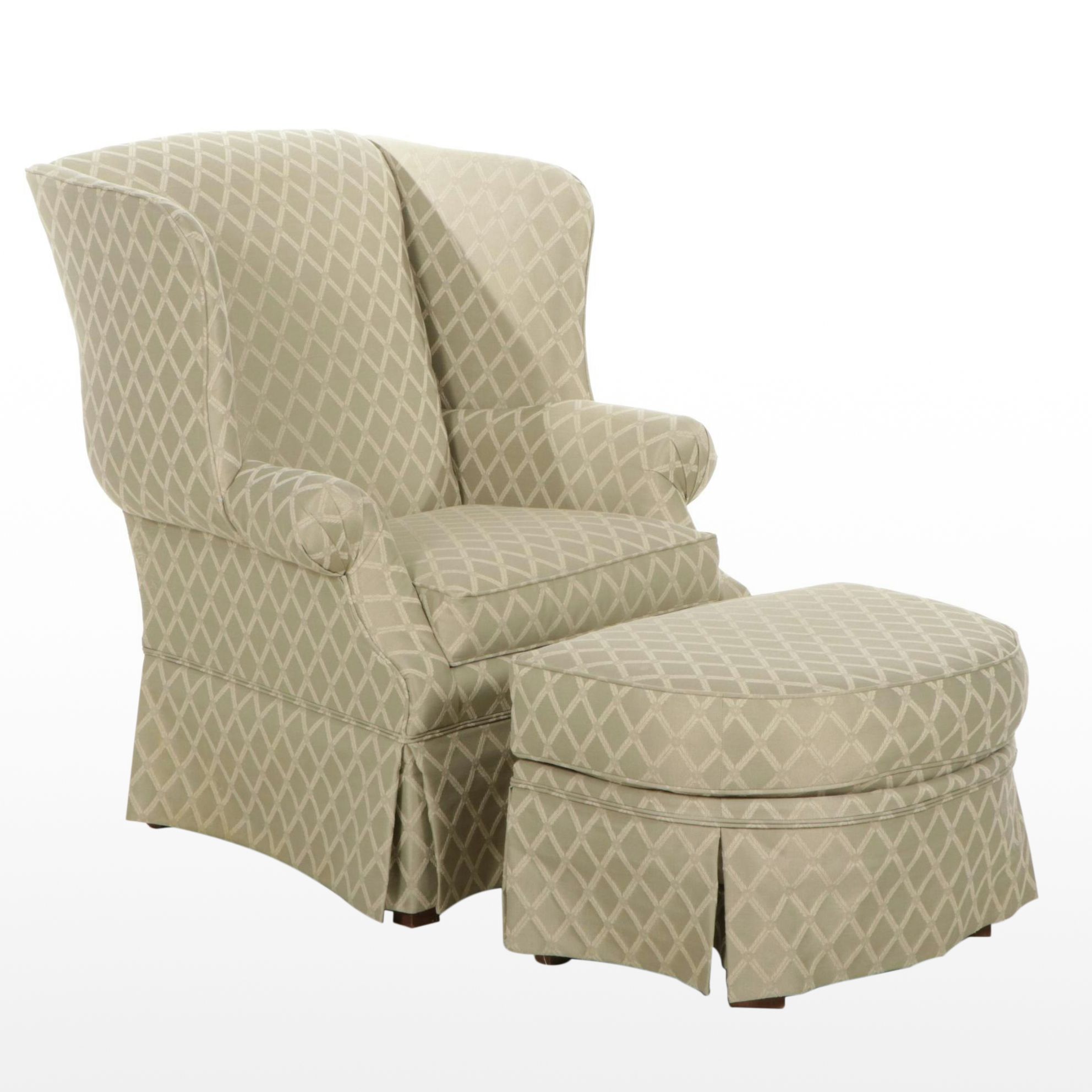 Broyhill Upholstered Wing Back Armchair and Ottoman