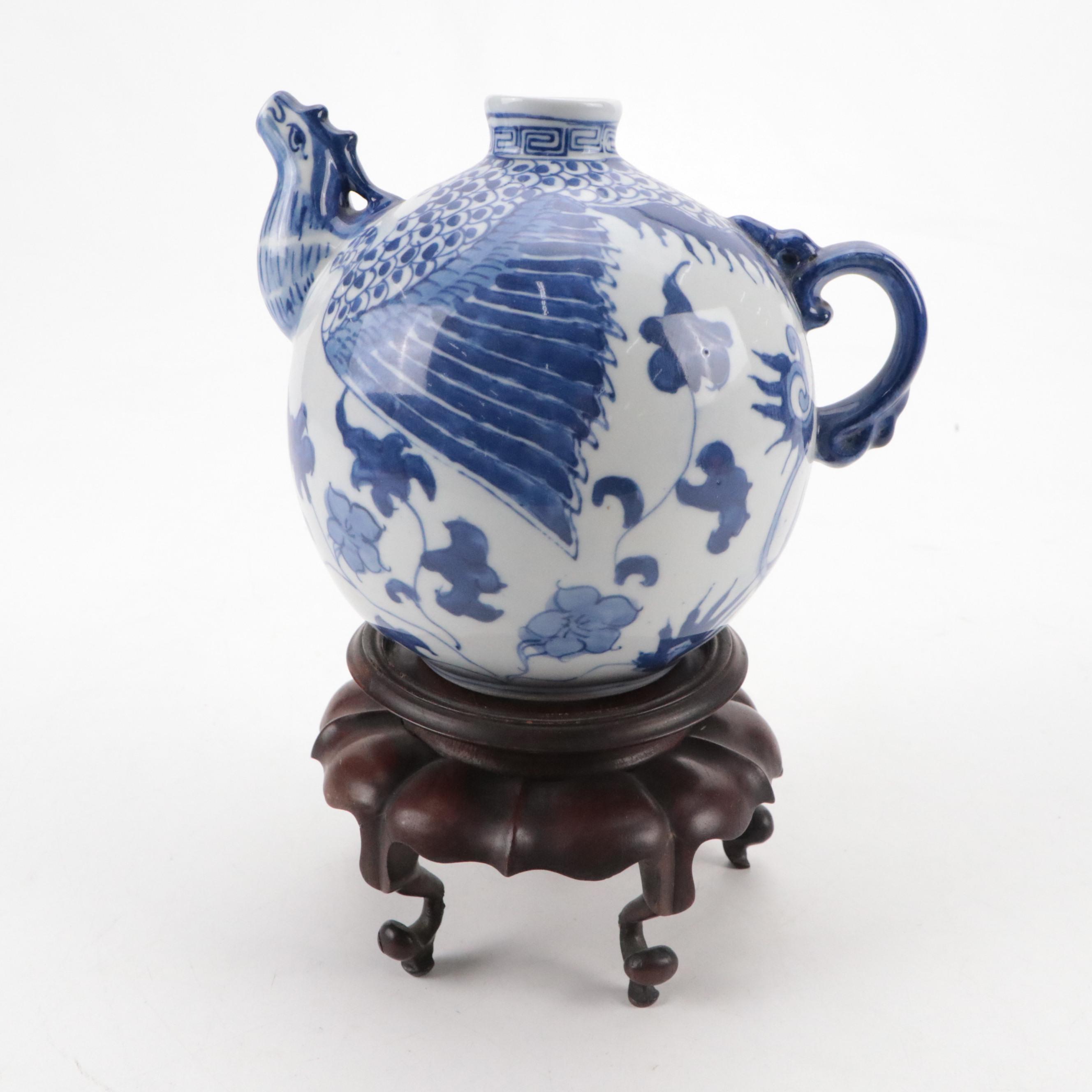 Chinese Hand-Painted Ceramic Teapot with Porcelain Saucers and More