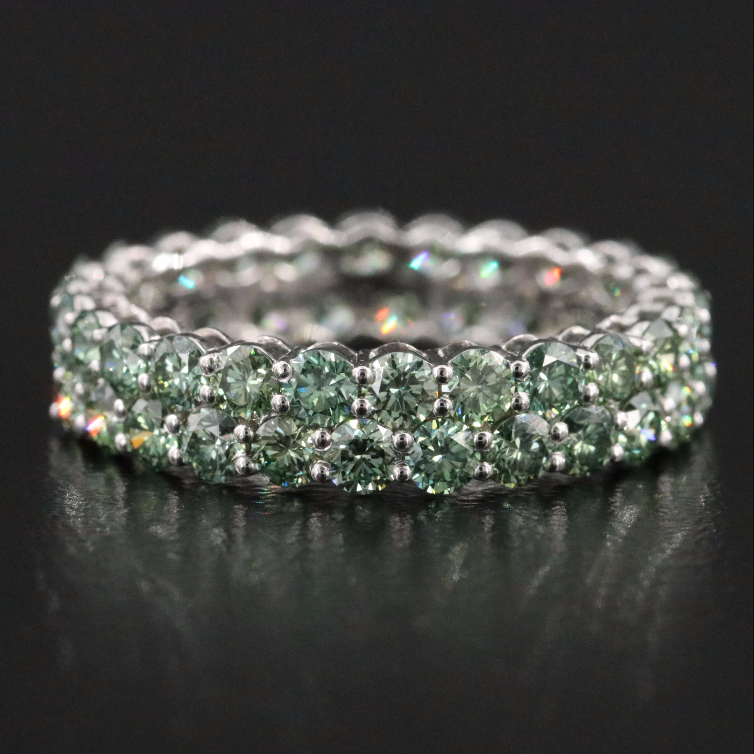 14K 2.96 CTW Fancy Green Lab Grown Diamond Eternity Band