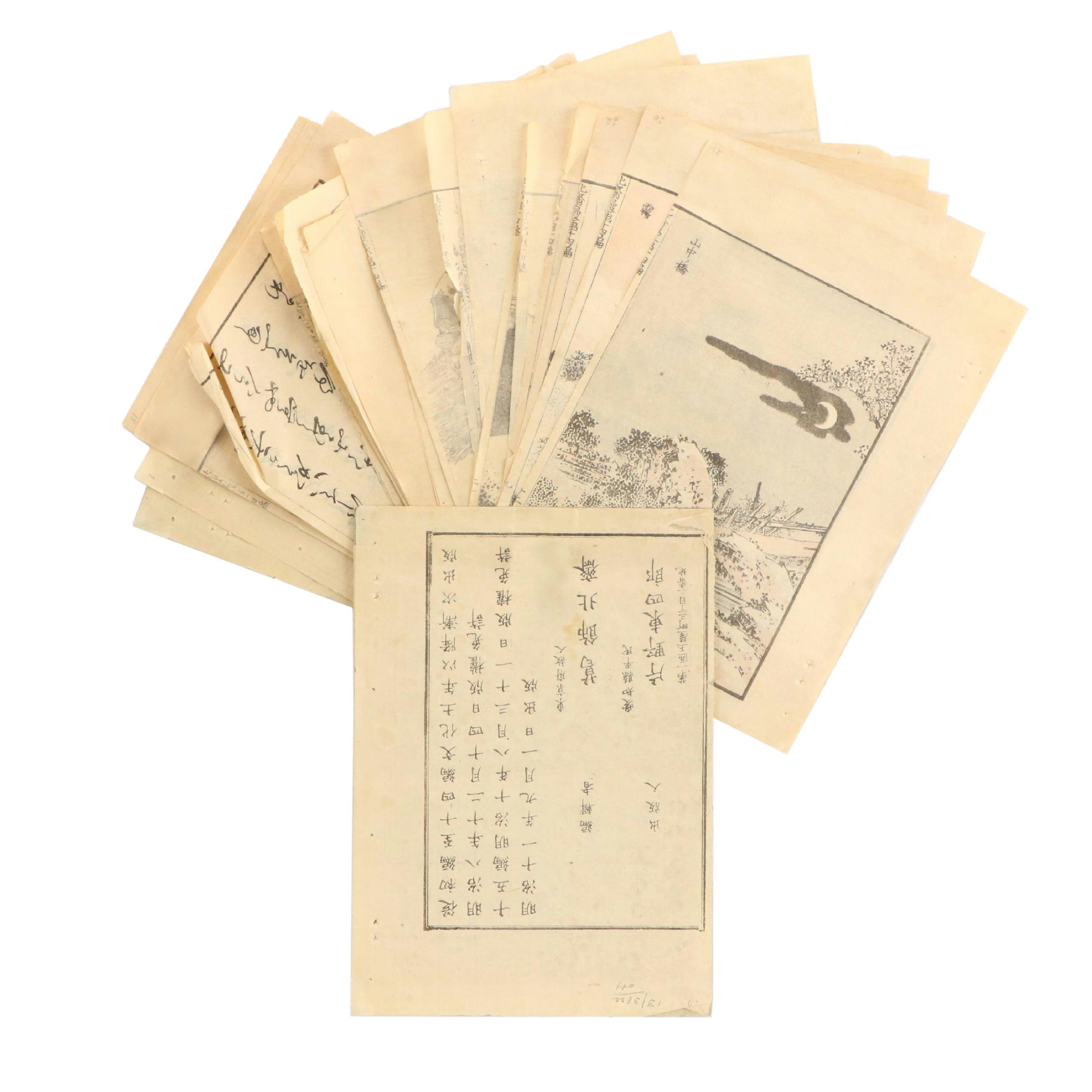 Loose Woodcuts Ukiyo-e Manga Folios After Katsushika Hokusai, 19th Century