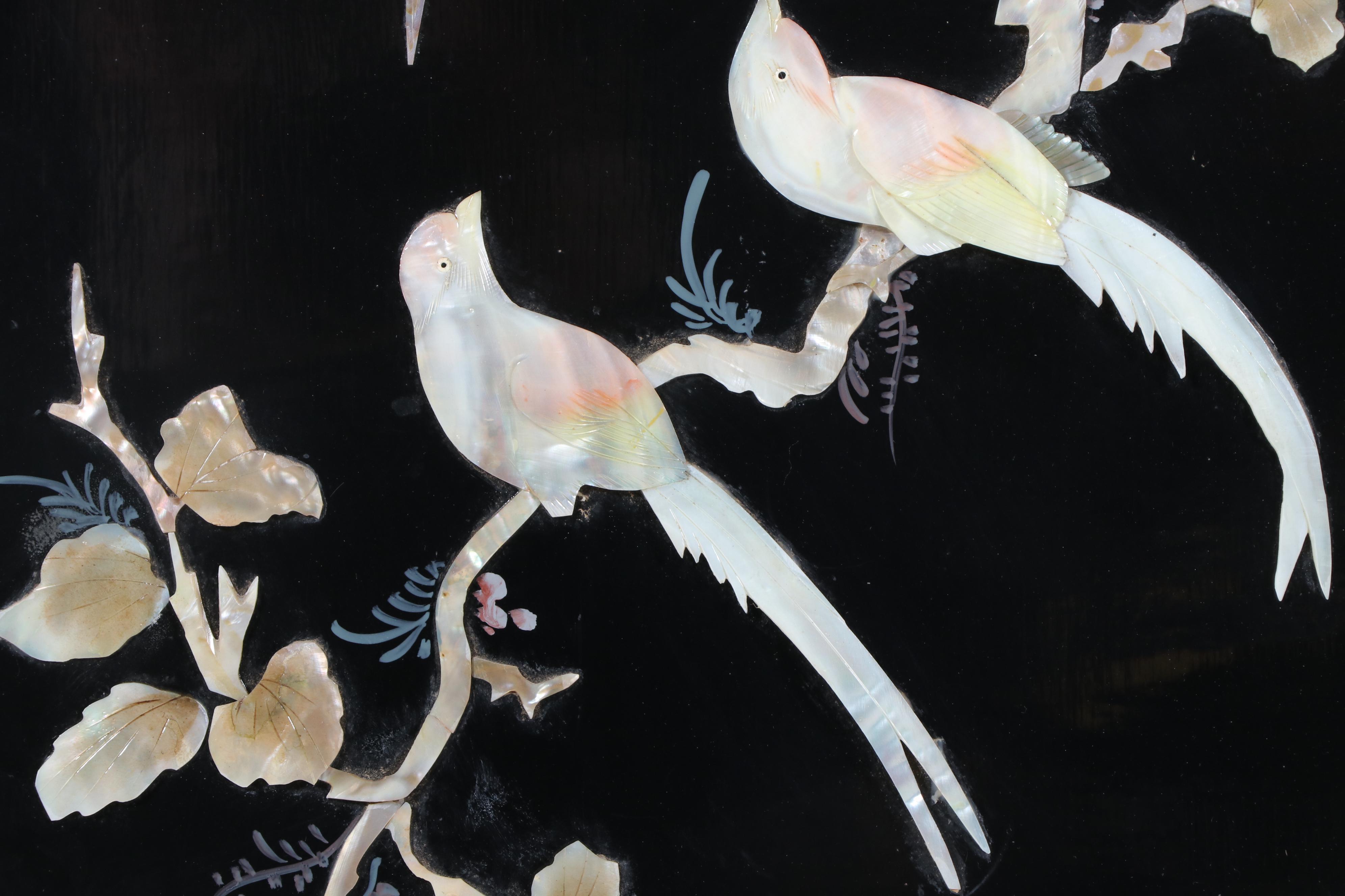 Chinese Mother-of-Pearl and Lacquered Wood Four-Panel Room Divider