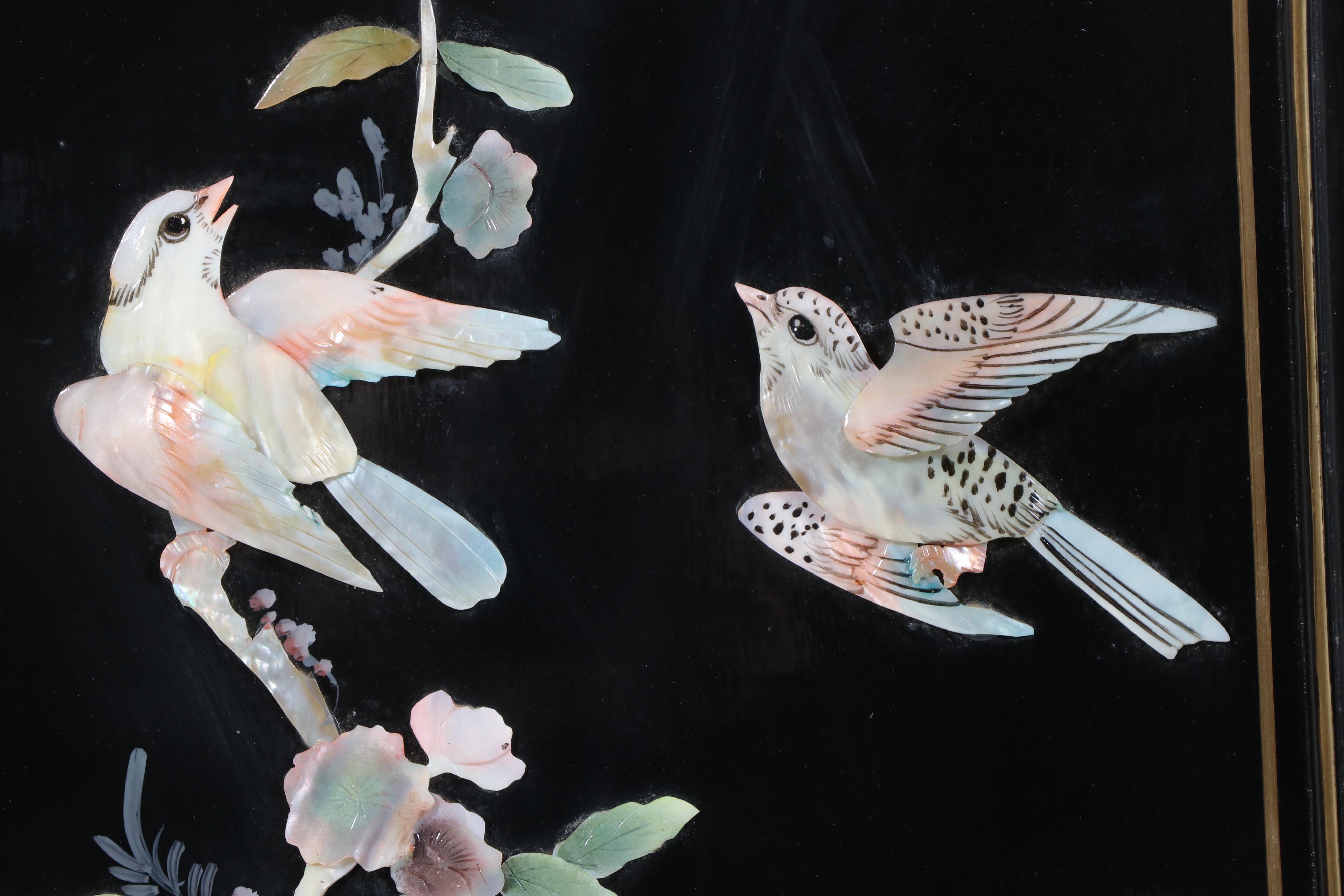 Chinese Mother-of-Pearl and Lacquered Wood Four-Panel Room Divider