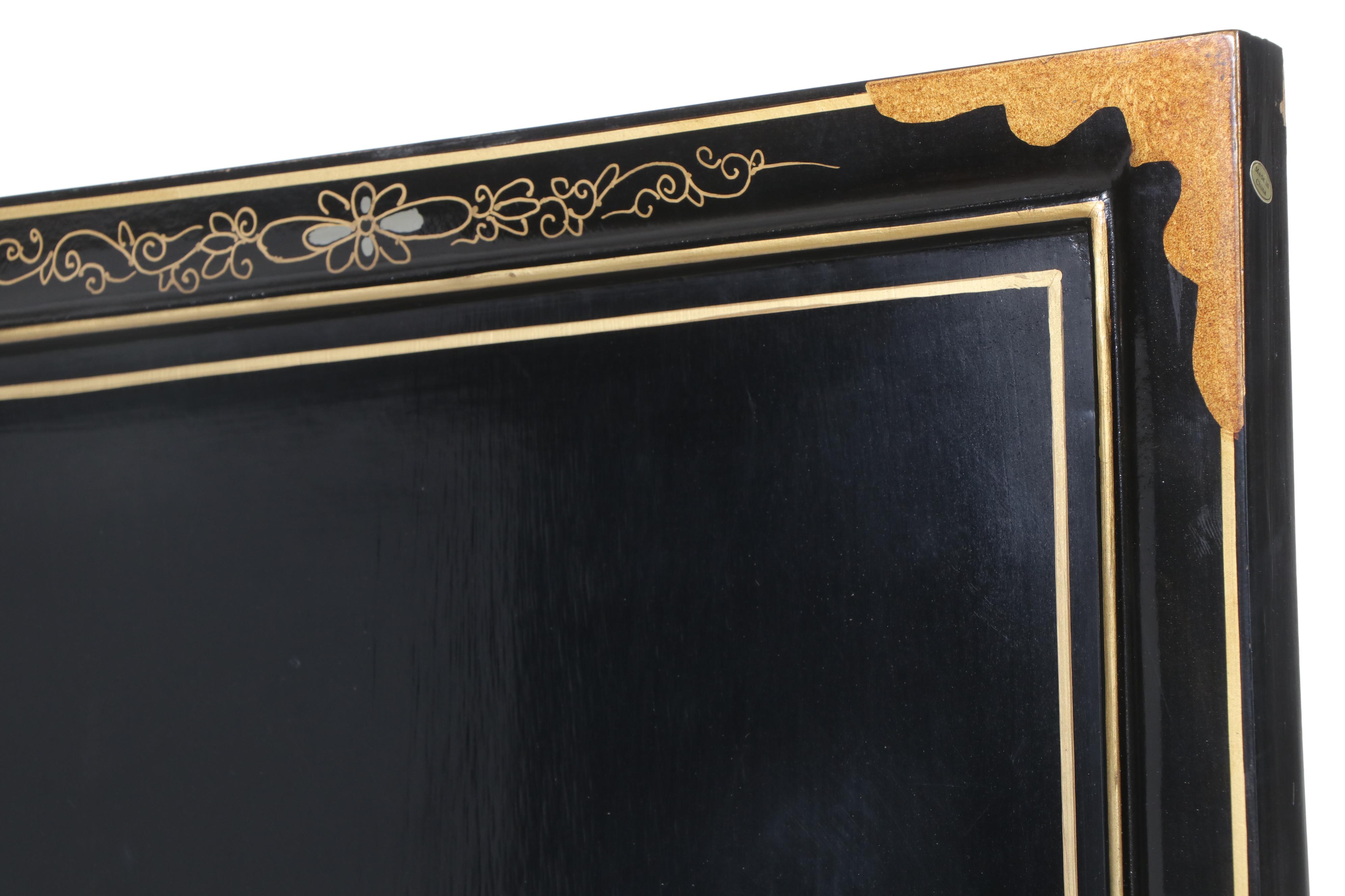 Chinese Mother-of-Pearl and Lacquered Wood Four-Panel Room Divider