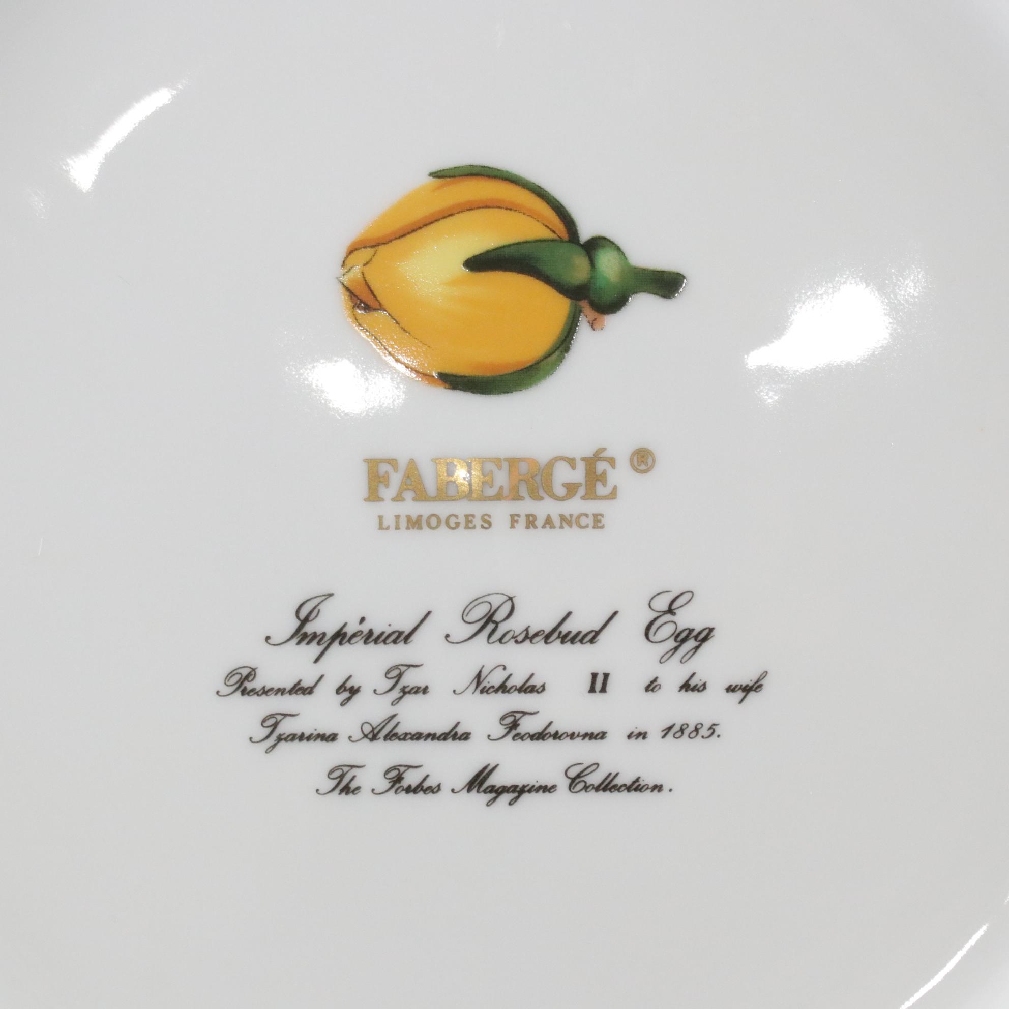 Fabergé Limoges Porcelain Gilt "Imperial Rosebud Egg" Pair of Plates