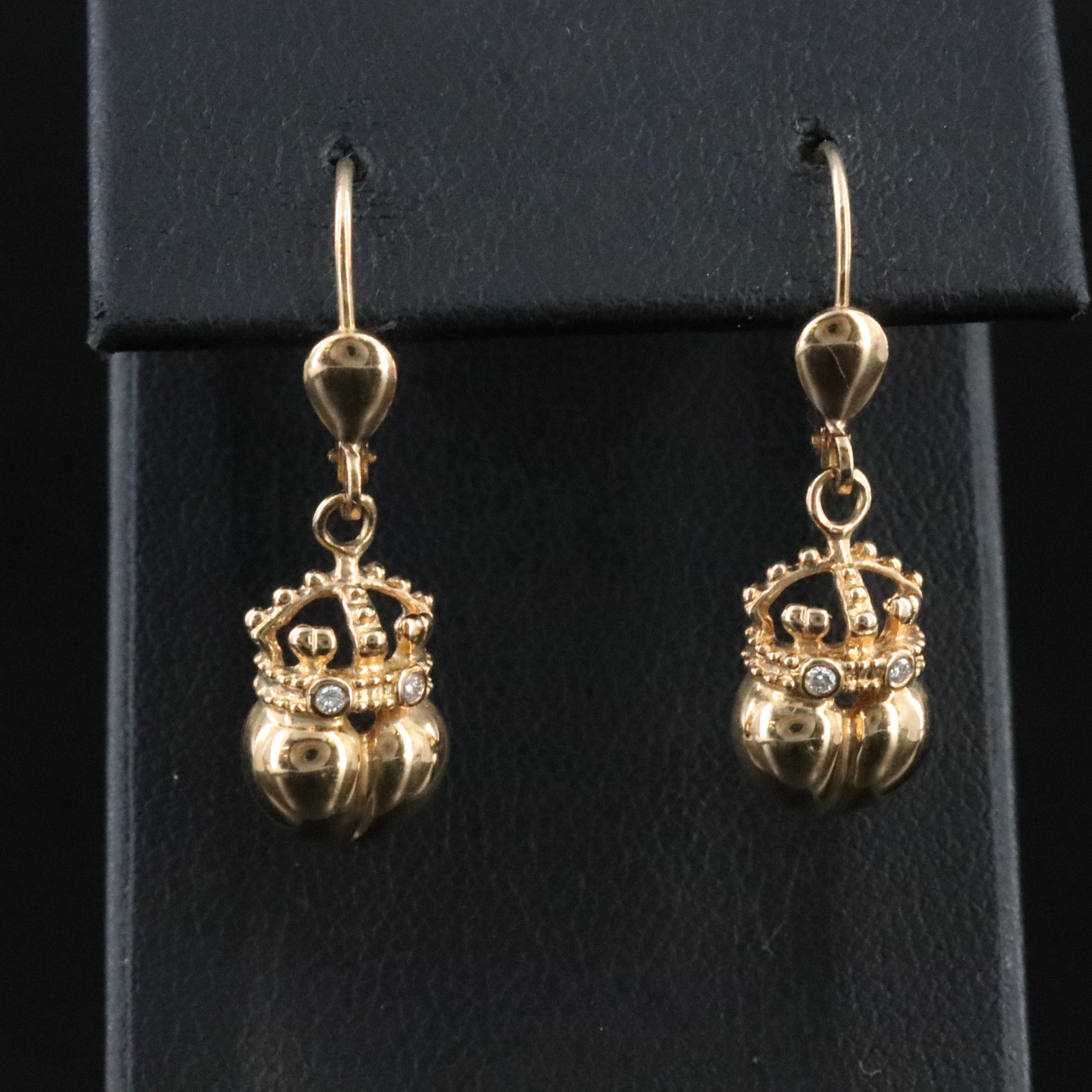 Barry Kieselstein-Cord 14K Diamond Crown Heart Earrings