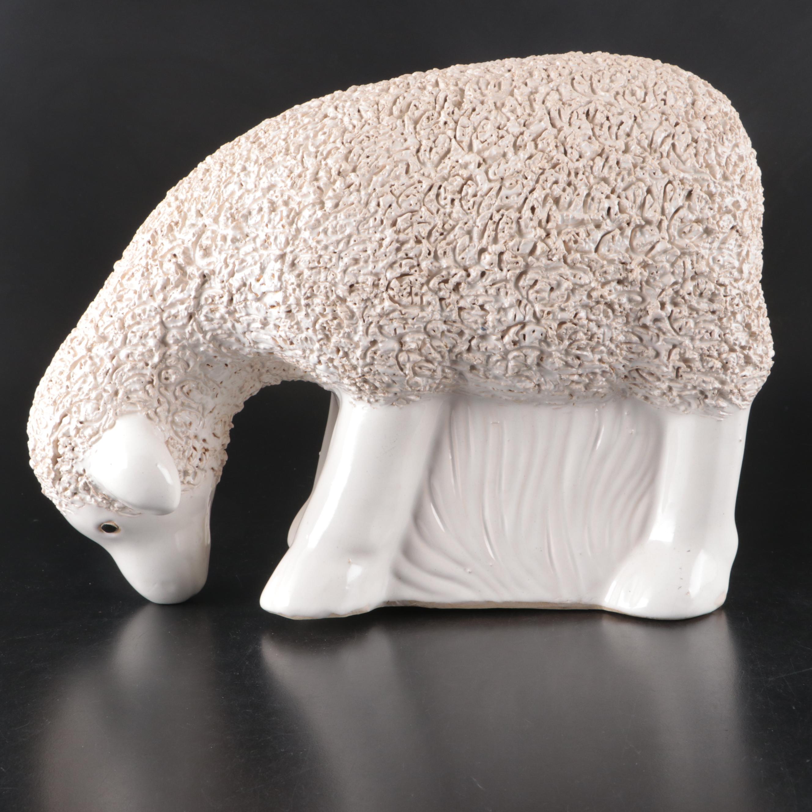 Ceramic Grazing Lamb Statue