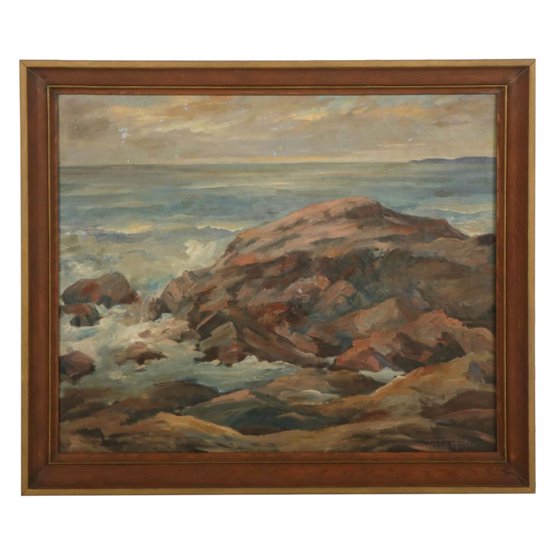 Landscape Oil Painting of Rocky Shore Attributed to Jean J. Hister