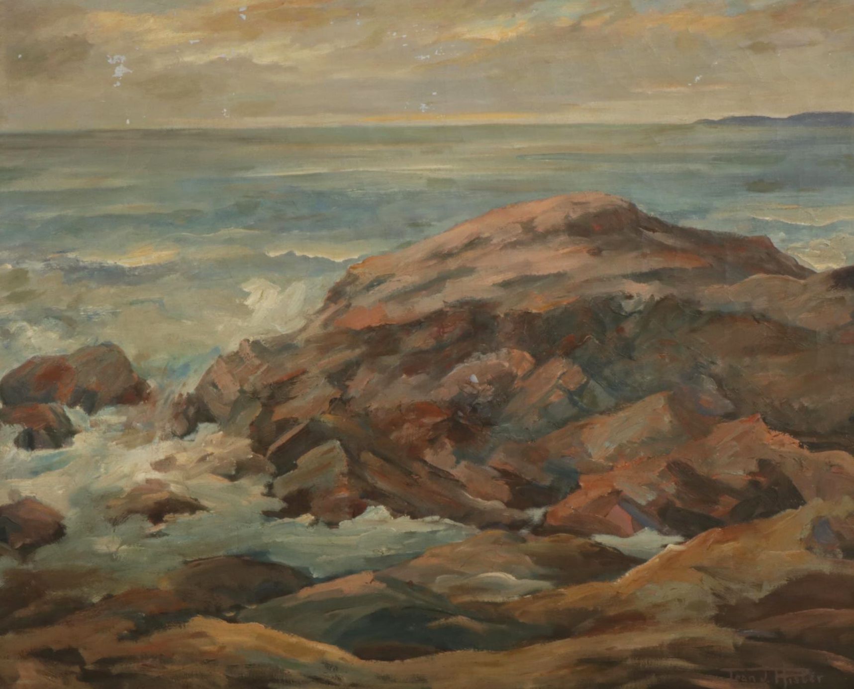 Landscape Oil Painting of Rocky Shore Attributed to Jean J. Hister