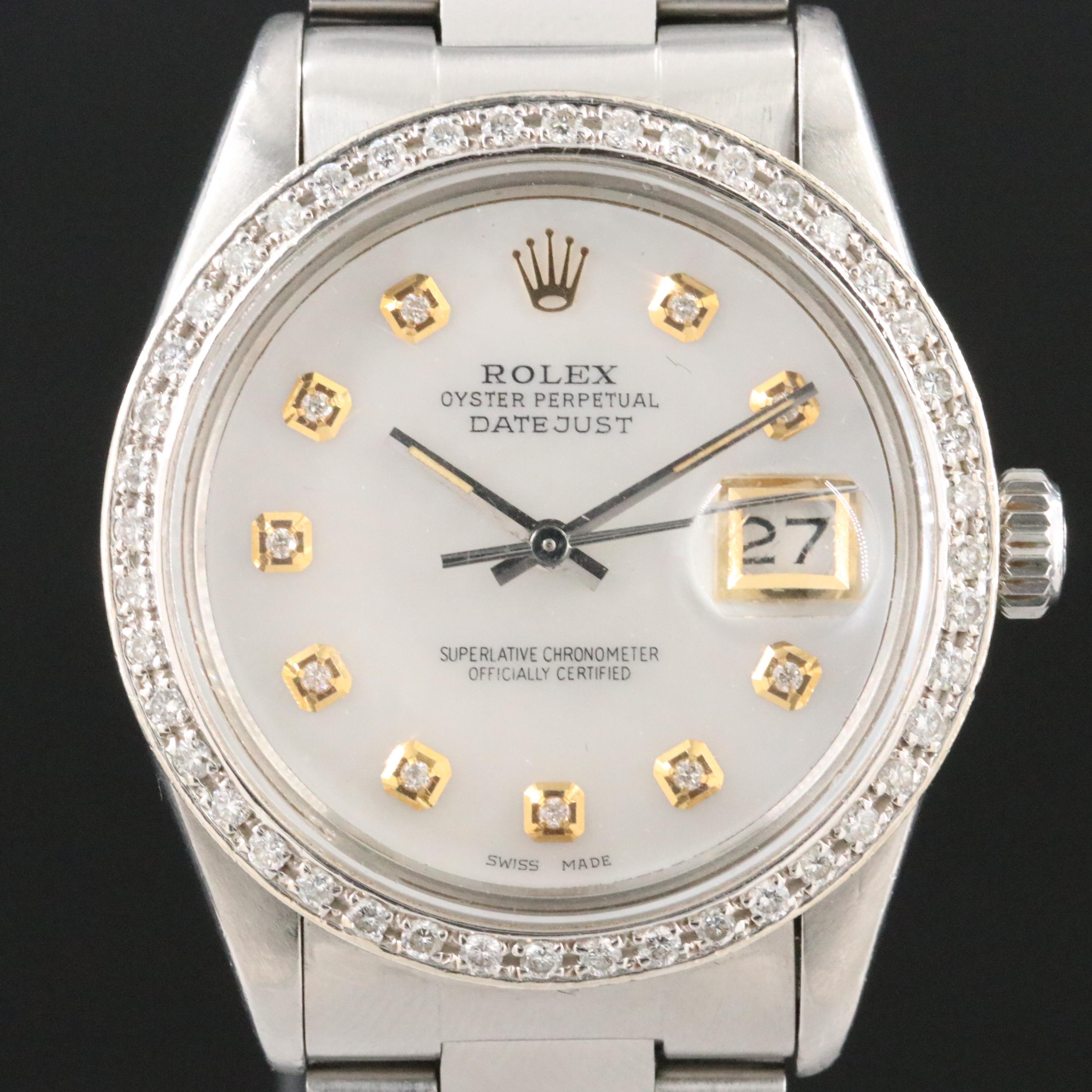 1982 Rolex Custom Diamond Dial and Bezel Datejust Watch