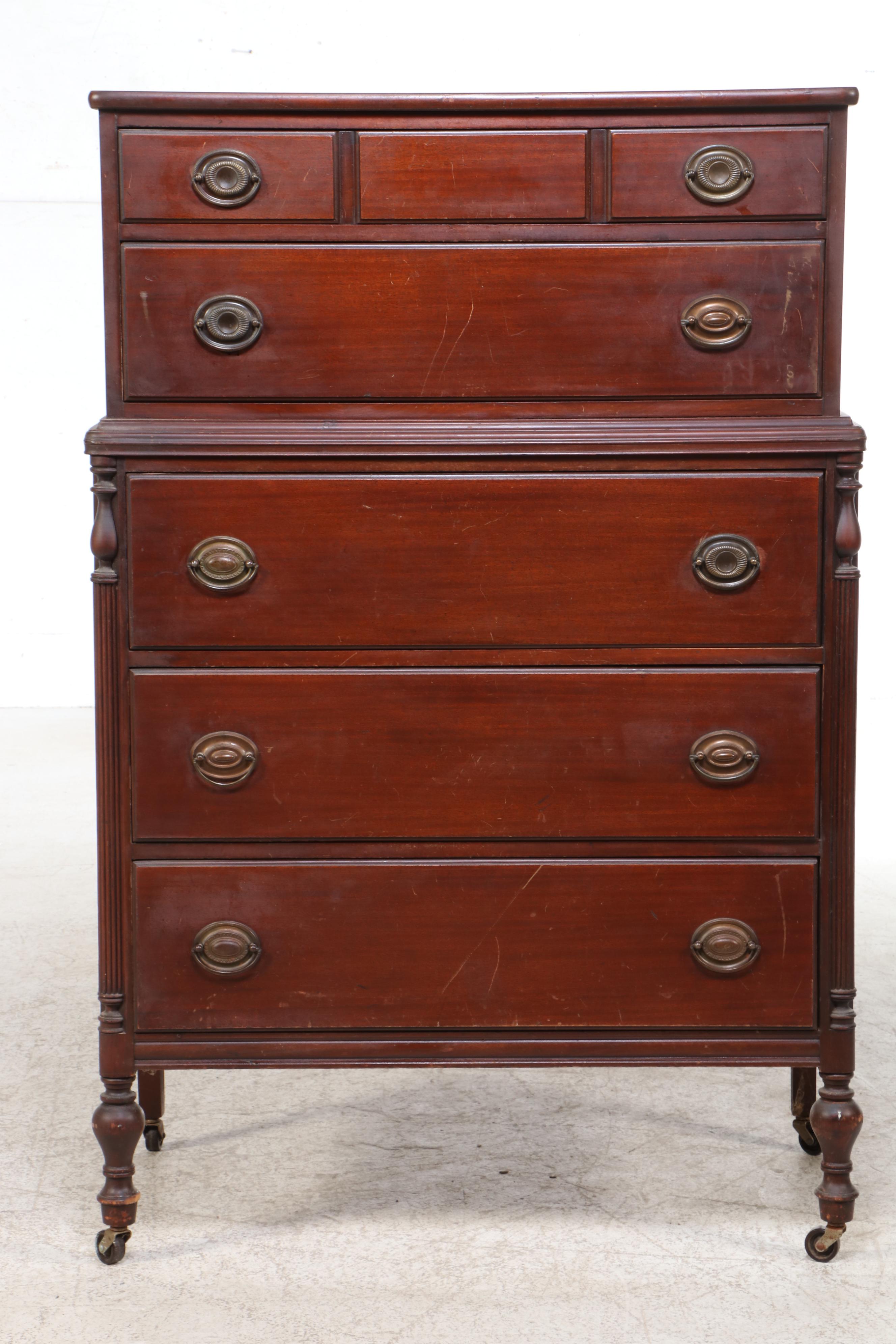 Thomasville Chair Co. Sheraton Style Mahogany Chest on Chest, 20th Century