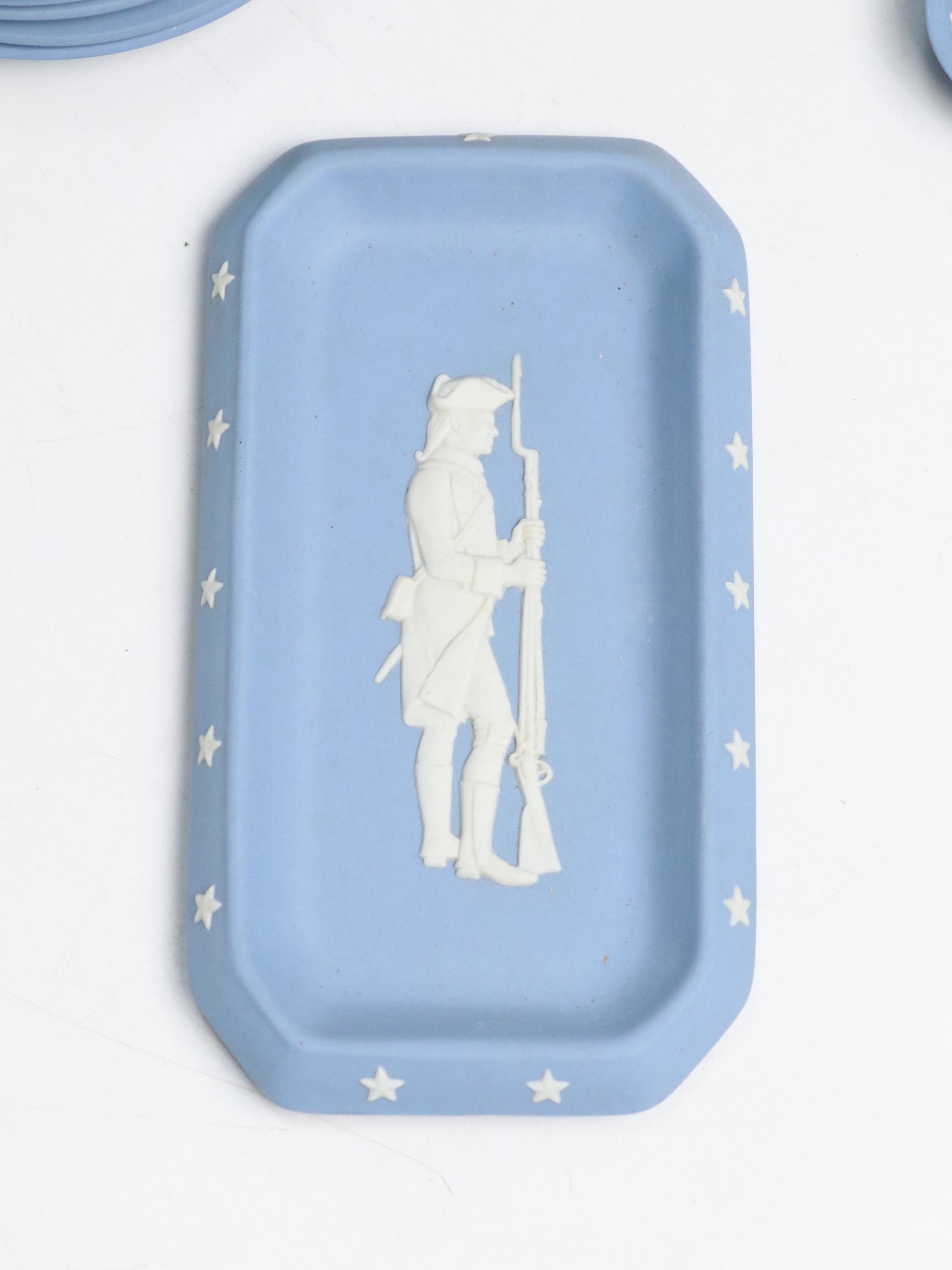 Wedgwood Blue Jasperware Pitchers, Ashtrays, Box, and Dishes