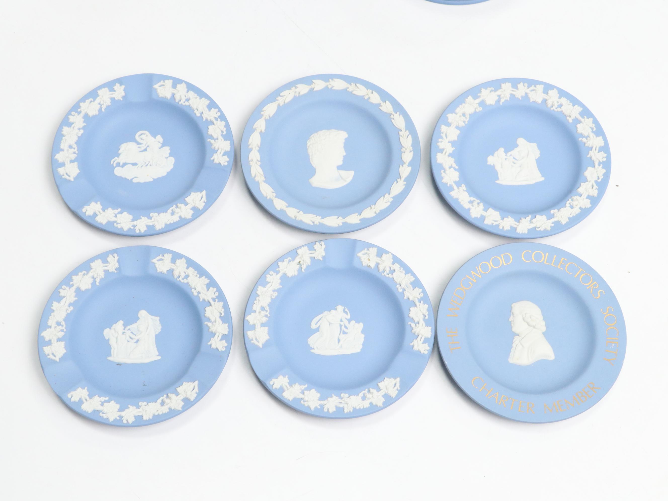 Wedgwood Blue Jasperware Pitchers, Ashtrays, Box, and Dishes