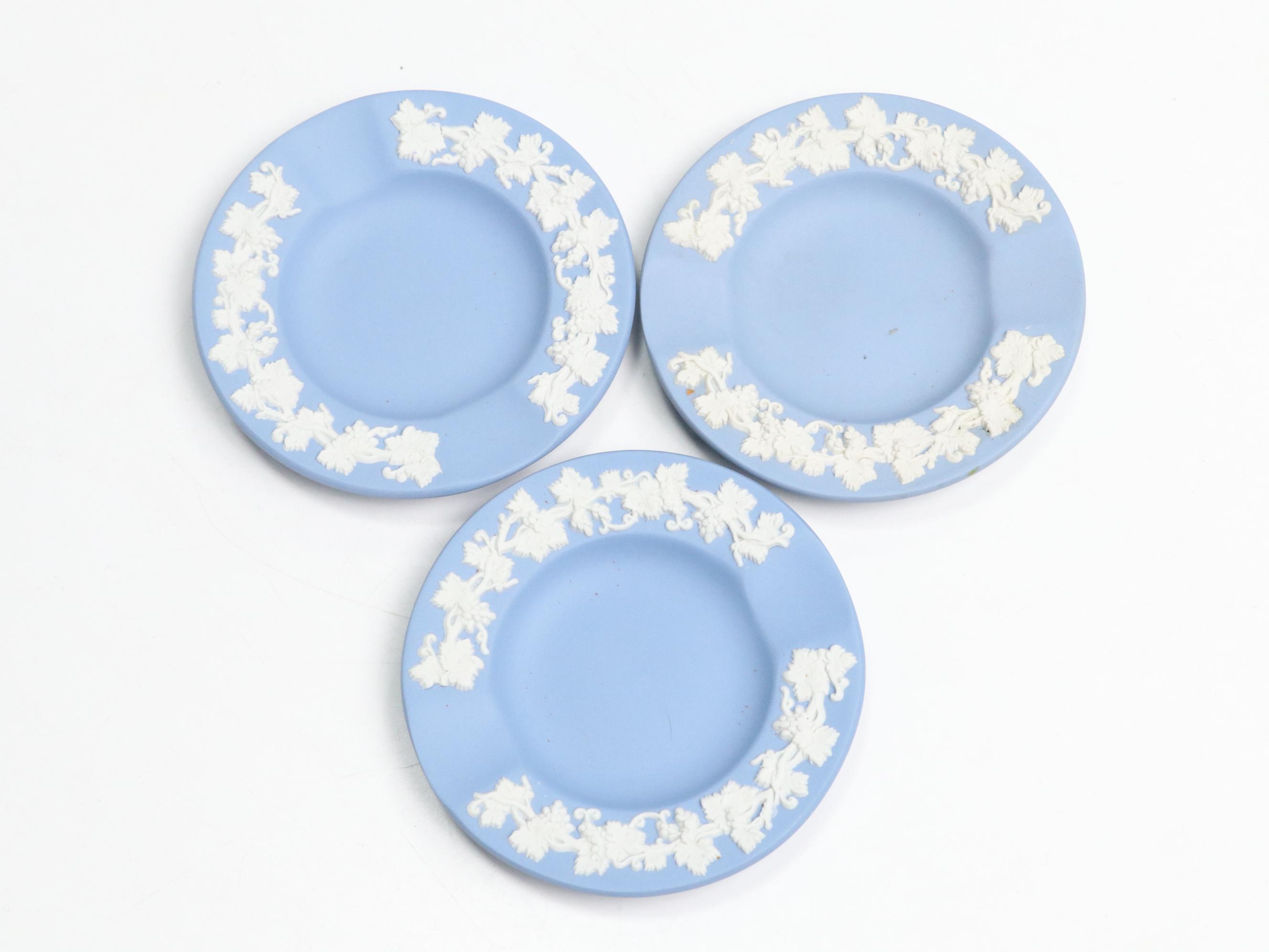 Wedgwood Blue Jasperware Pitchers, Ashtrays, Box, and Dishes