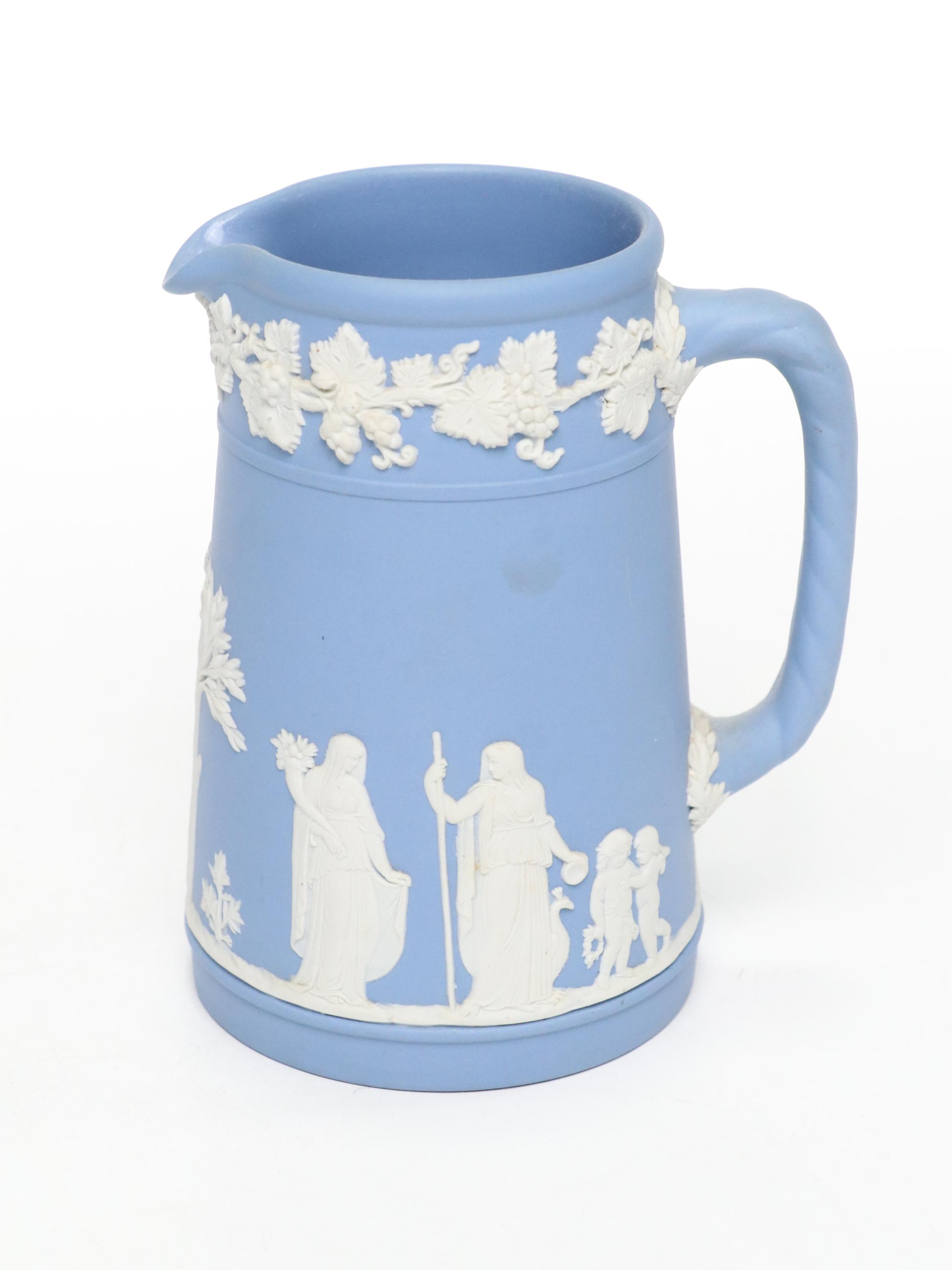 Wedgwood Blue Jasperware Pitchers, Ashtrays, Box, and Dishes