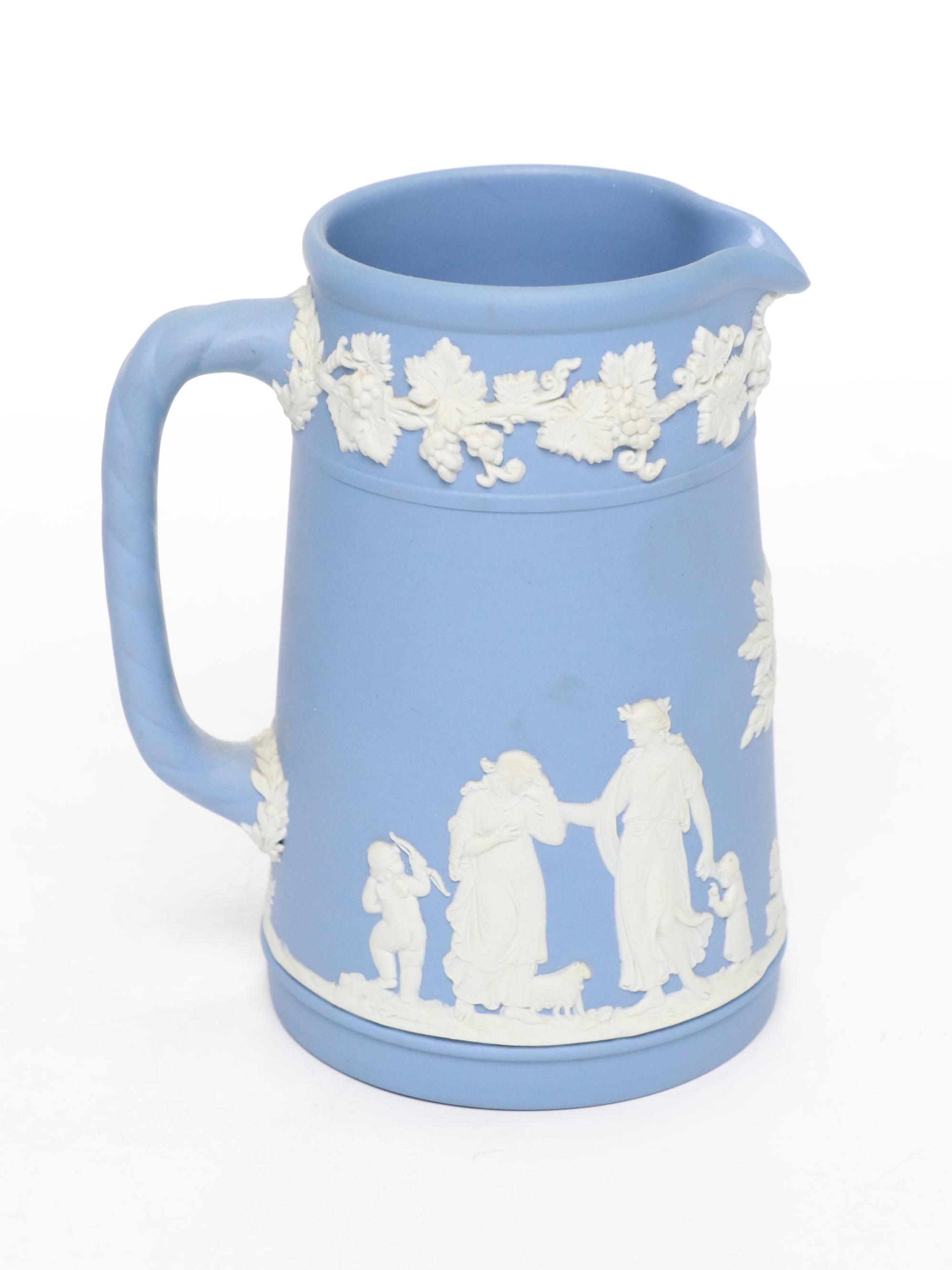 Wedgwood Blue Jasperware Pitchers, Ashtrays, Box, and Dishes