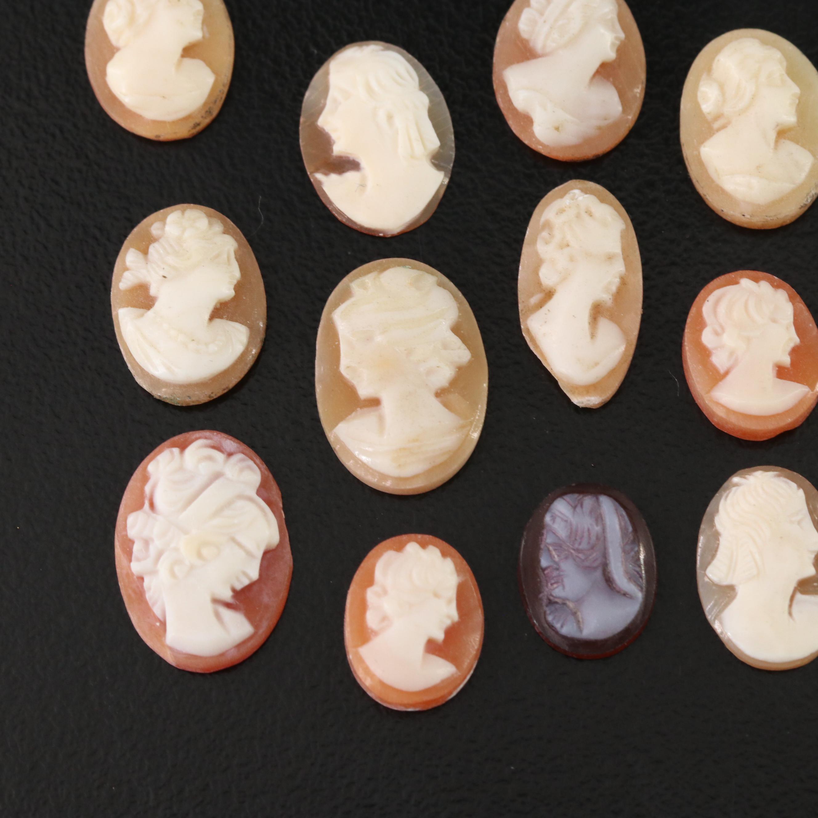 Loose Shell Cameos, Tiger's Eye and Agate