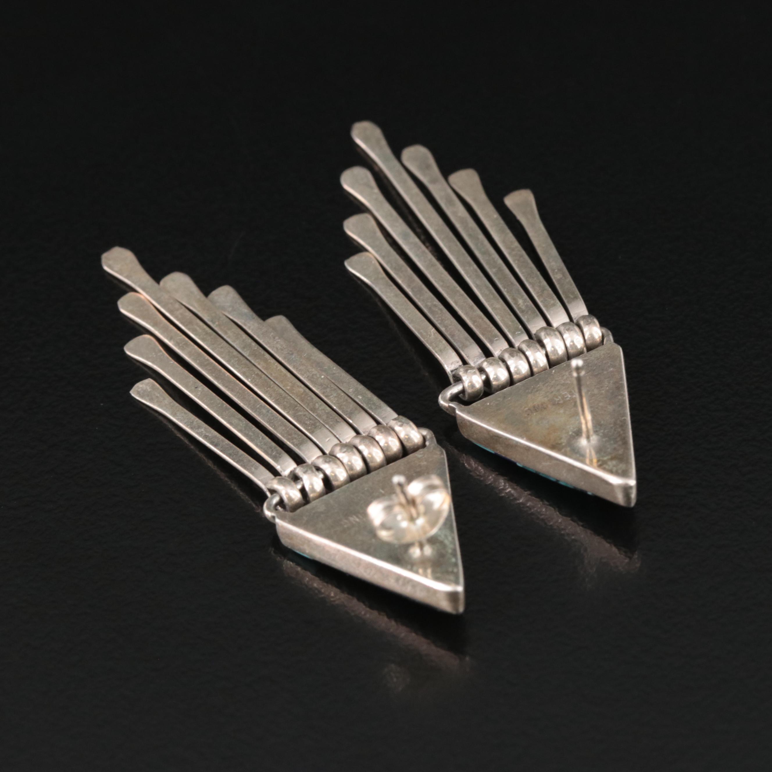 Sterling Earrings with Fringe, Turquoise, Lapis Lazuli and Mother-of-Pearl