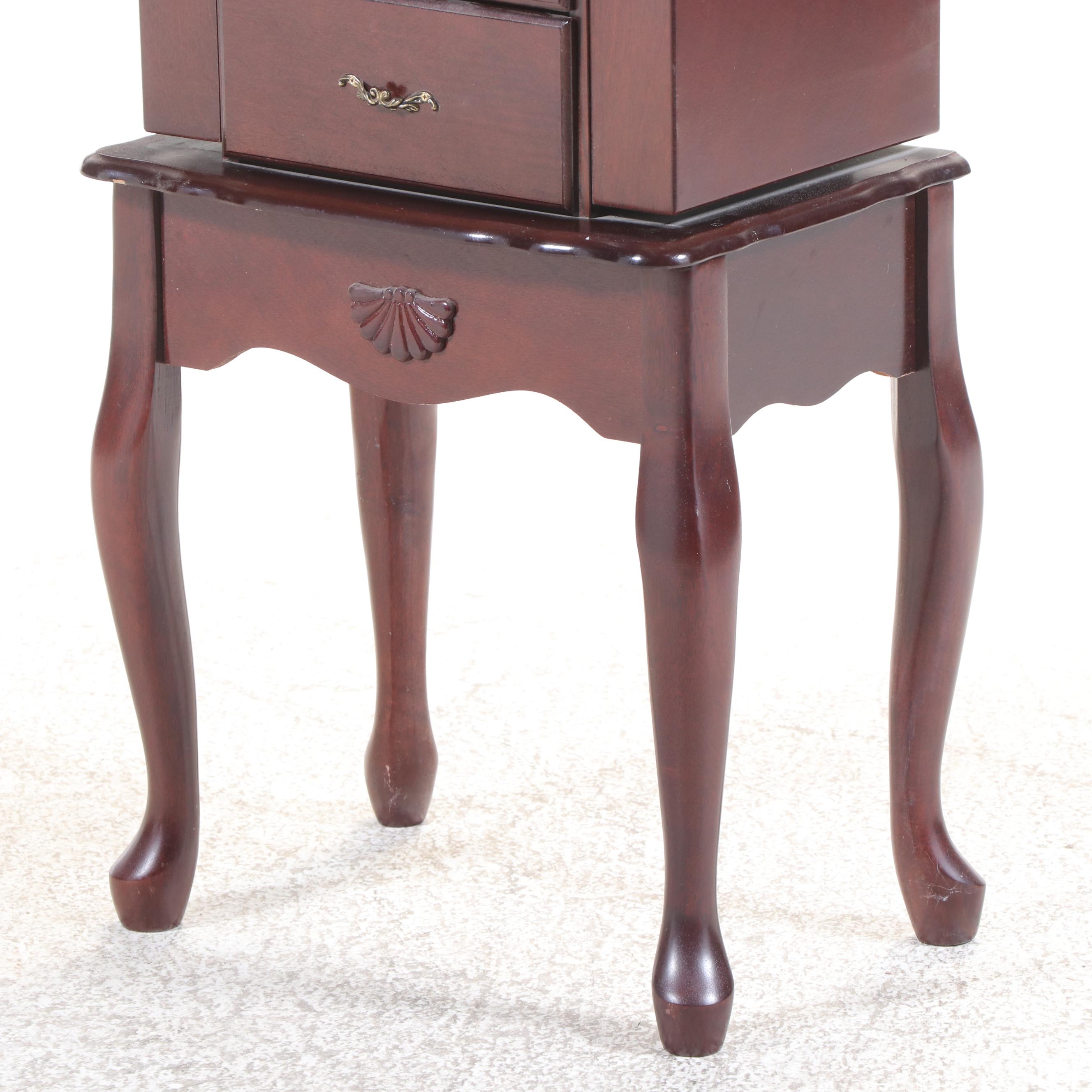 Queen Anne Style Mahogany Stained Jewelry Armoire