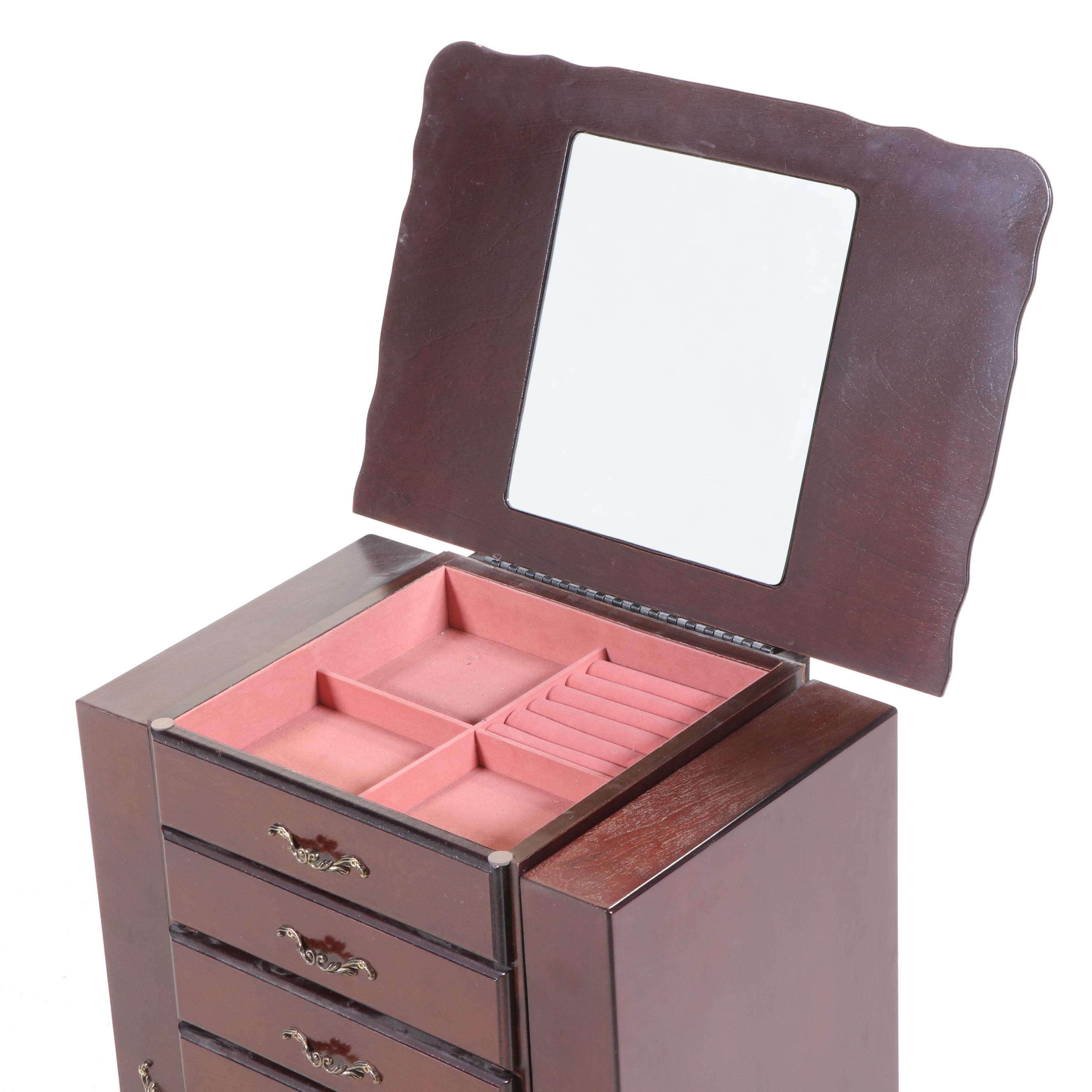 Queen Anne Style Mahogany Stained Jewelry Armoire