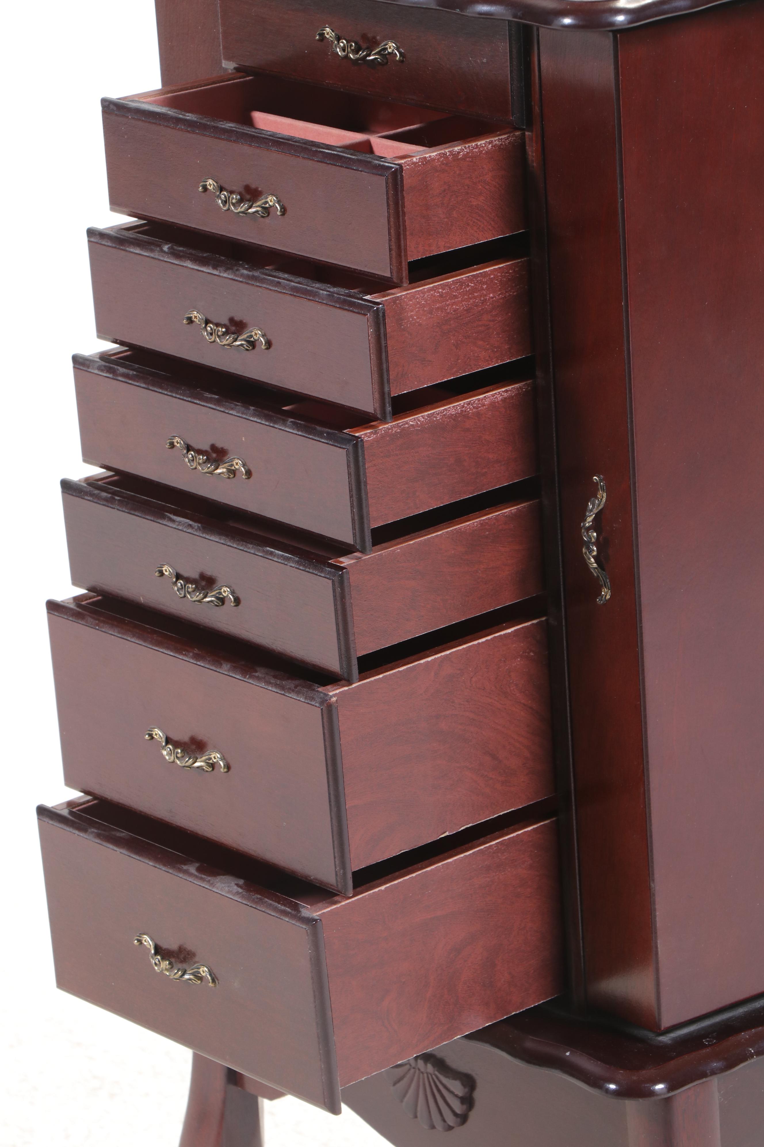 Queen Anne Style Mahogany Stained Jewelry Armoire