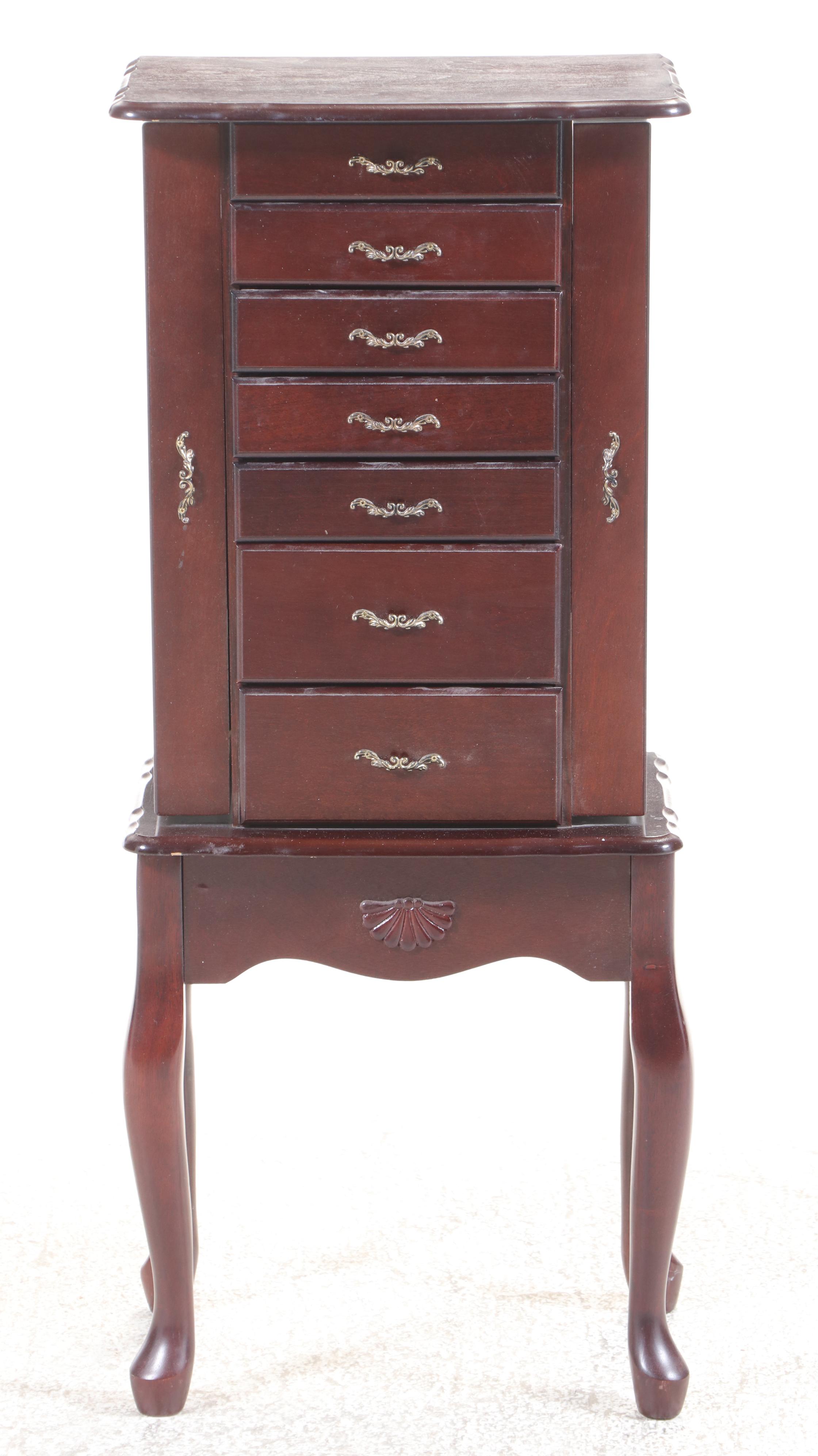 Queen Anne Style Mahogany Stained Jewelry Armoire