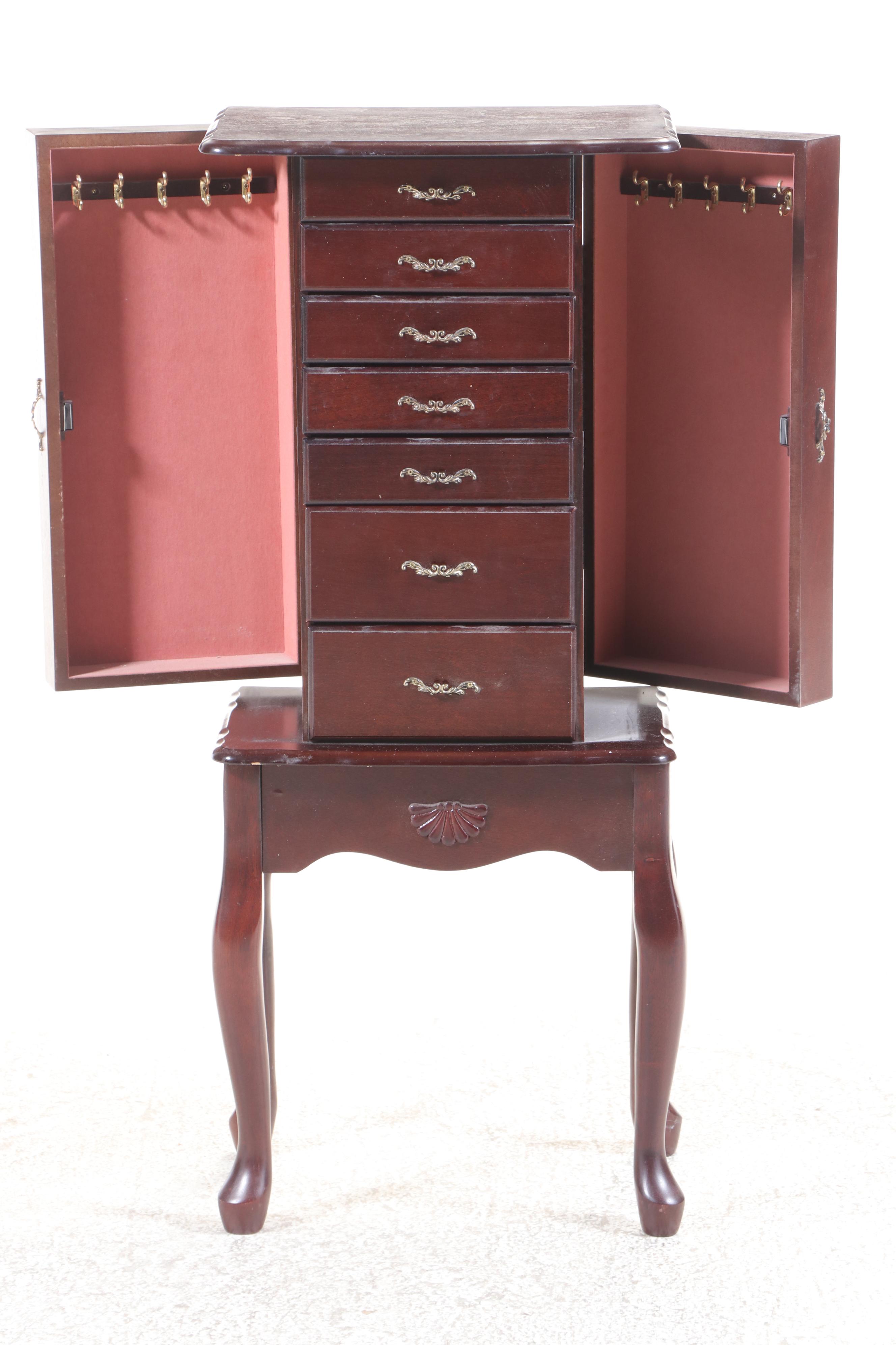 Queen Anne Style Mahogany Stained Jewelry Armoire