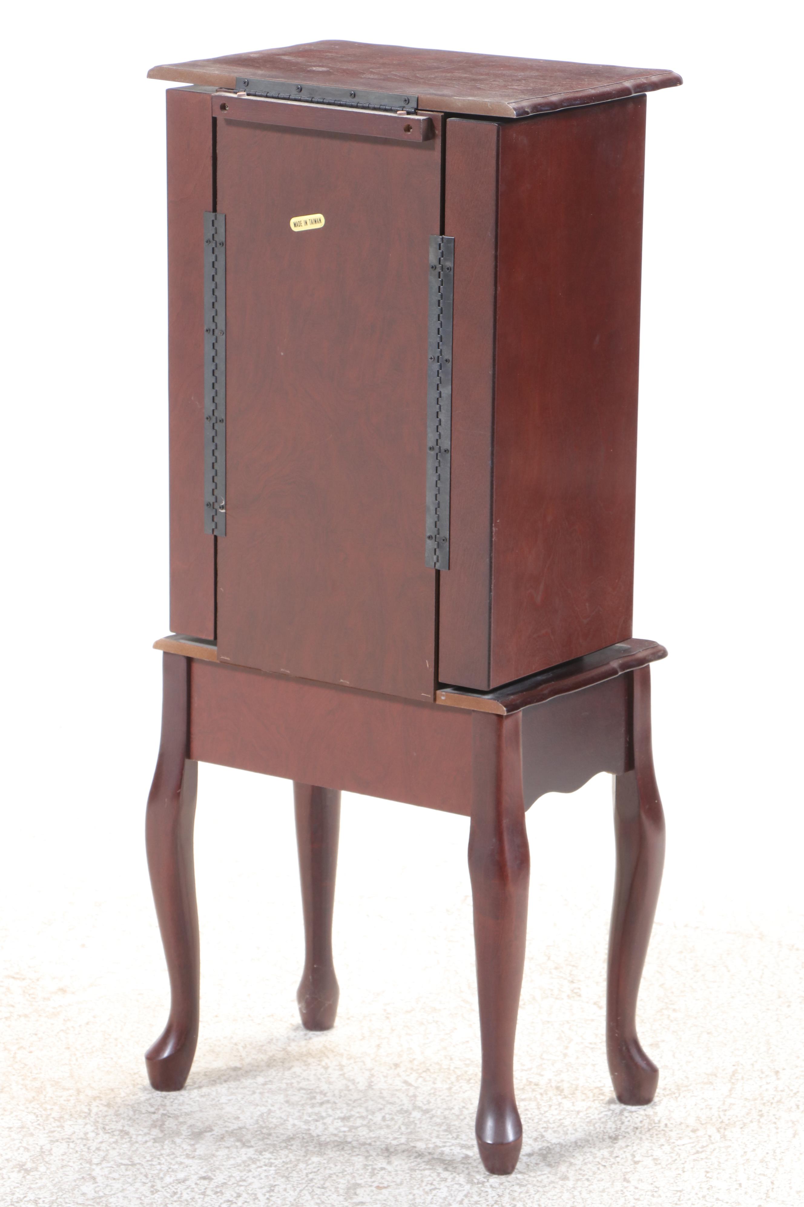 Queen Anne Style Mahogany Stained Jewelry Armoire