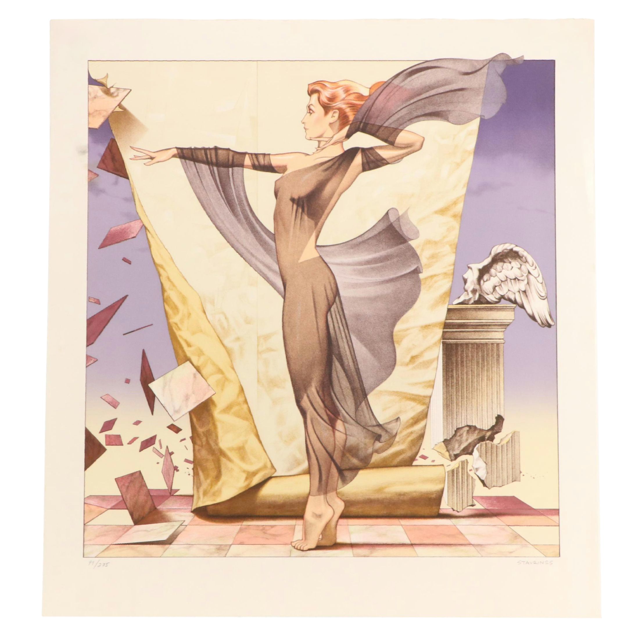 George Stavrinos Surrealist Figural Lithograph, Late 20th Century