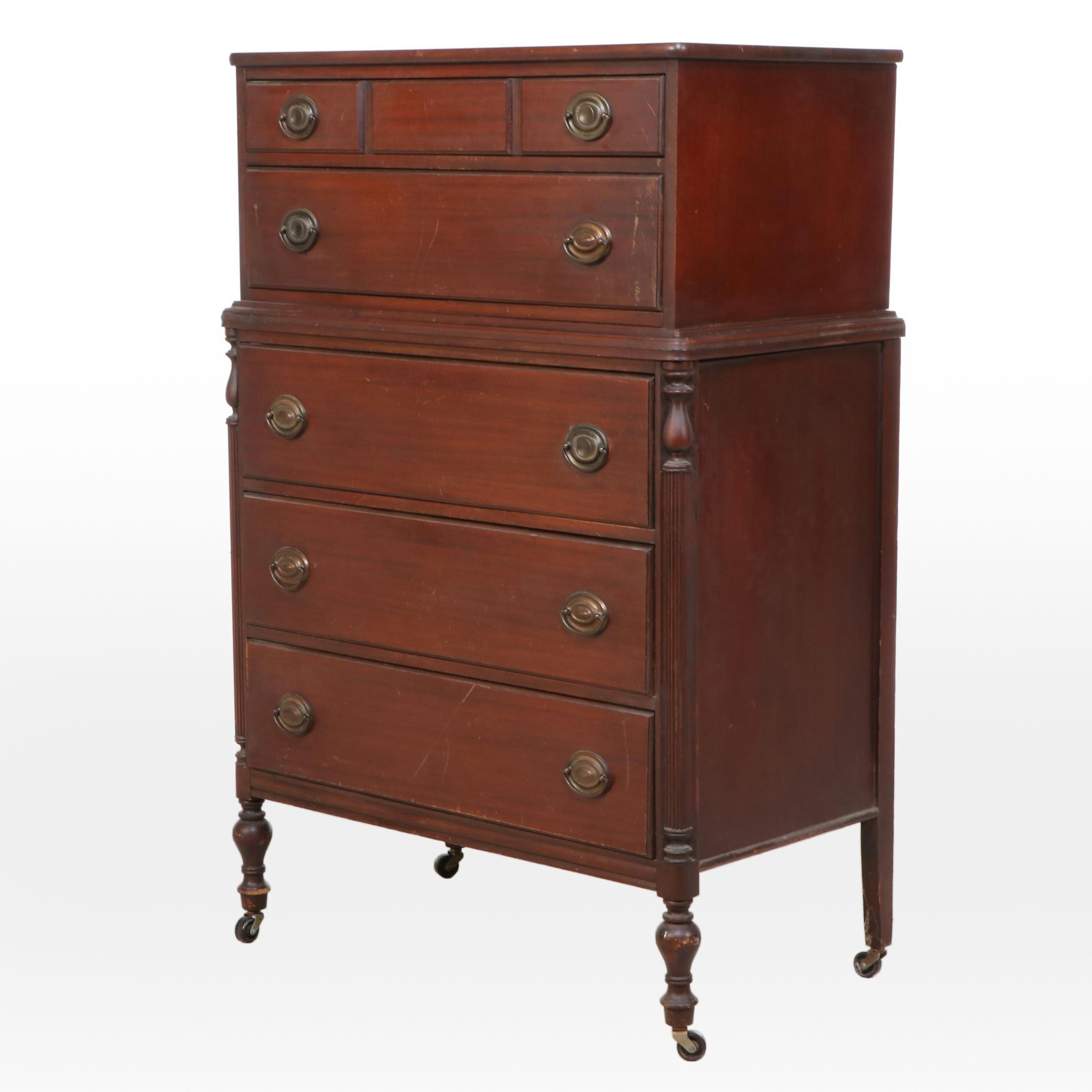 Thomasville Chair Co. Sheraton Style Mahogany Chest on Chest, 20th Century