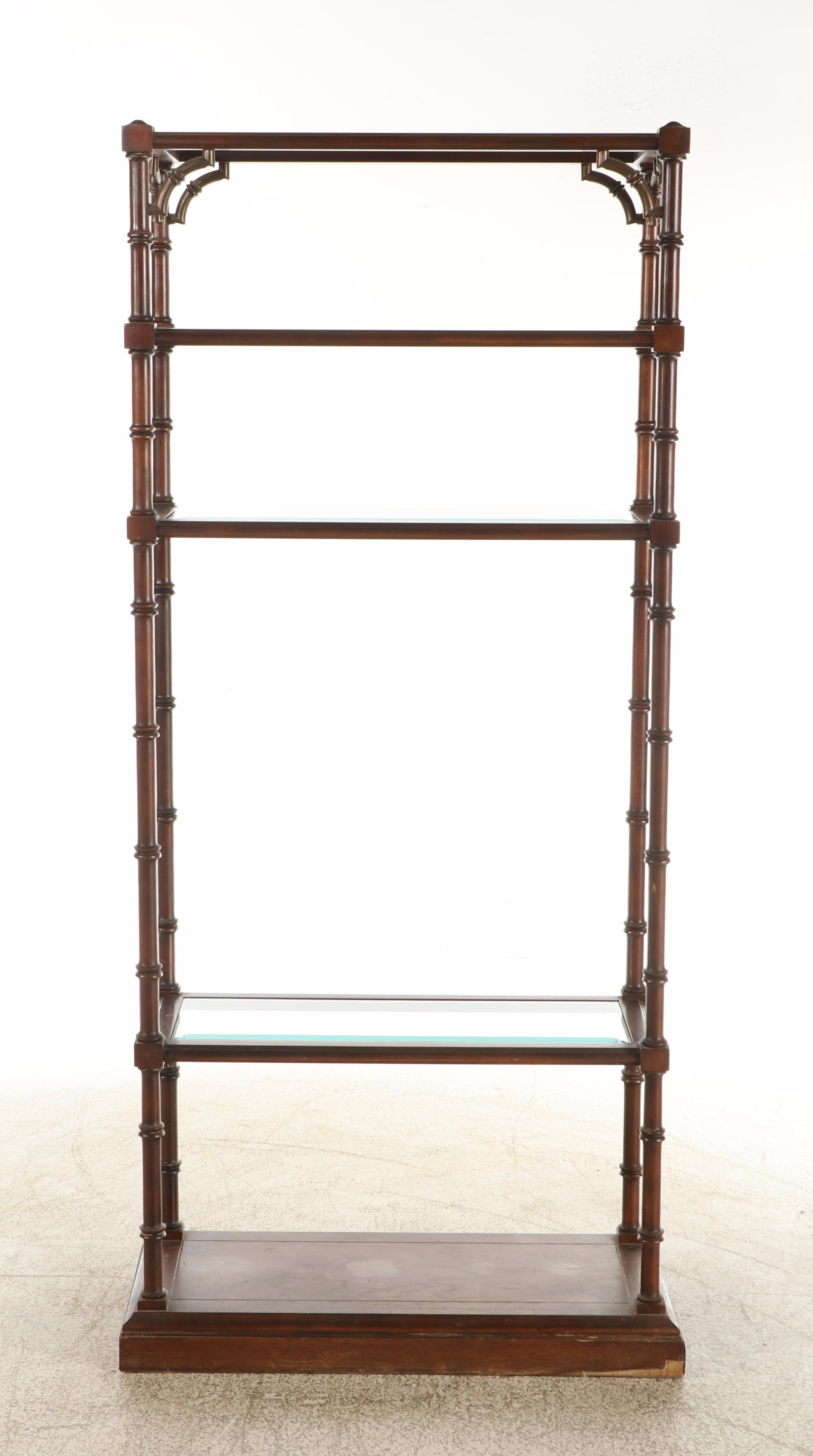 Lane Regency Style Brass-Mounted Hardwood and Glass Etagere