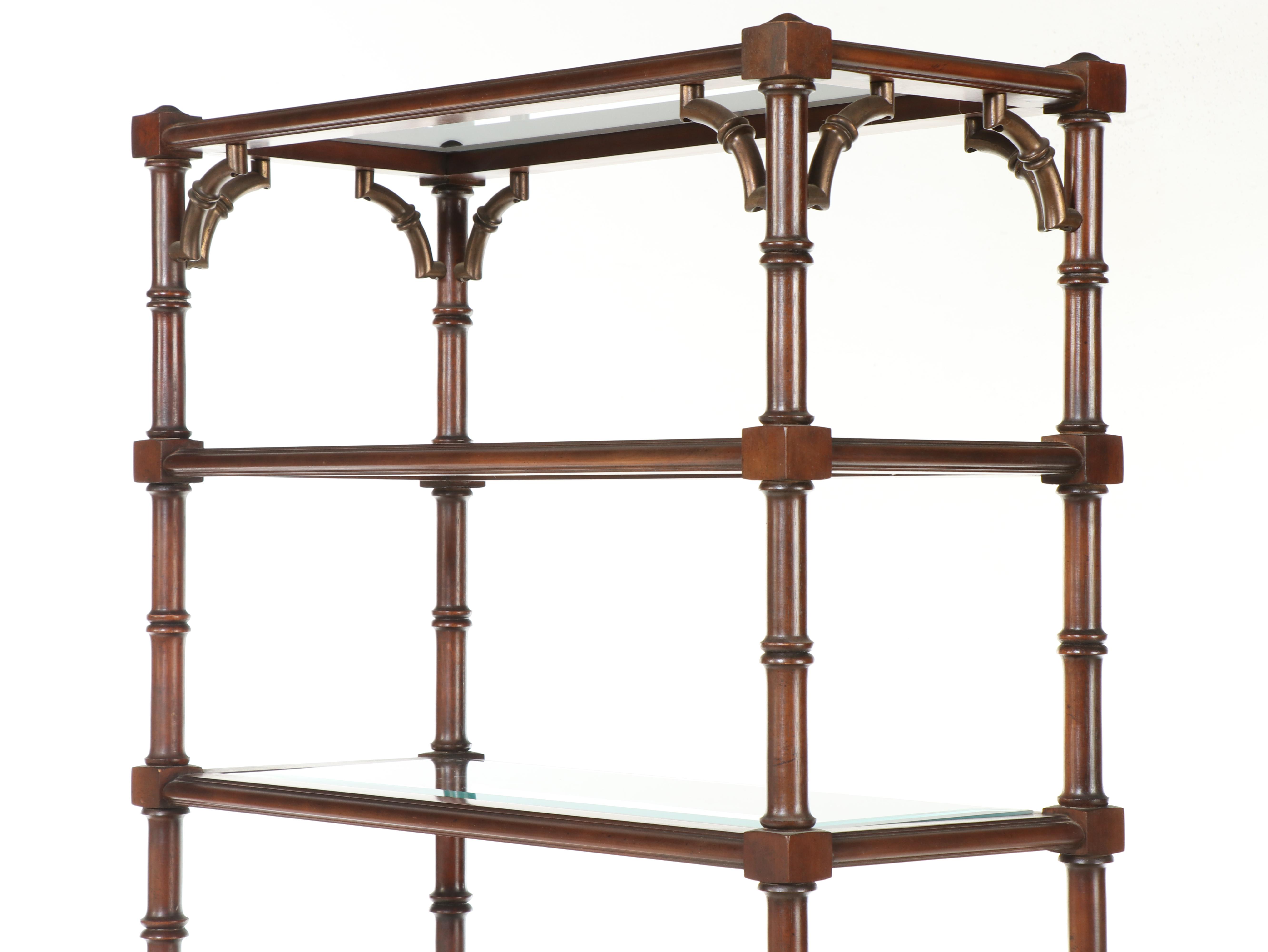 Lane Regency Style Brass-Mounted Hardwood and Glass Etagere