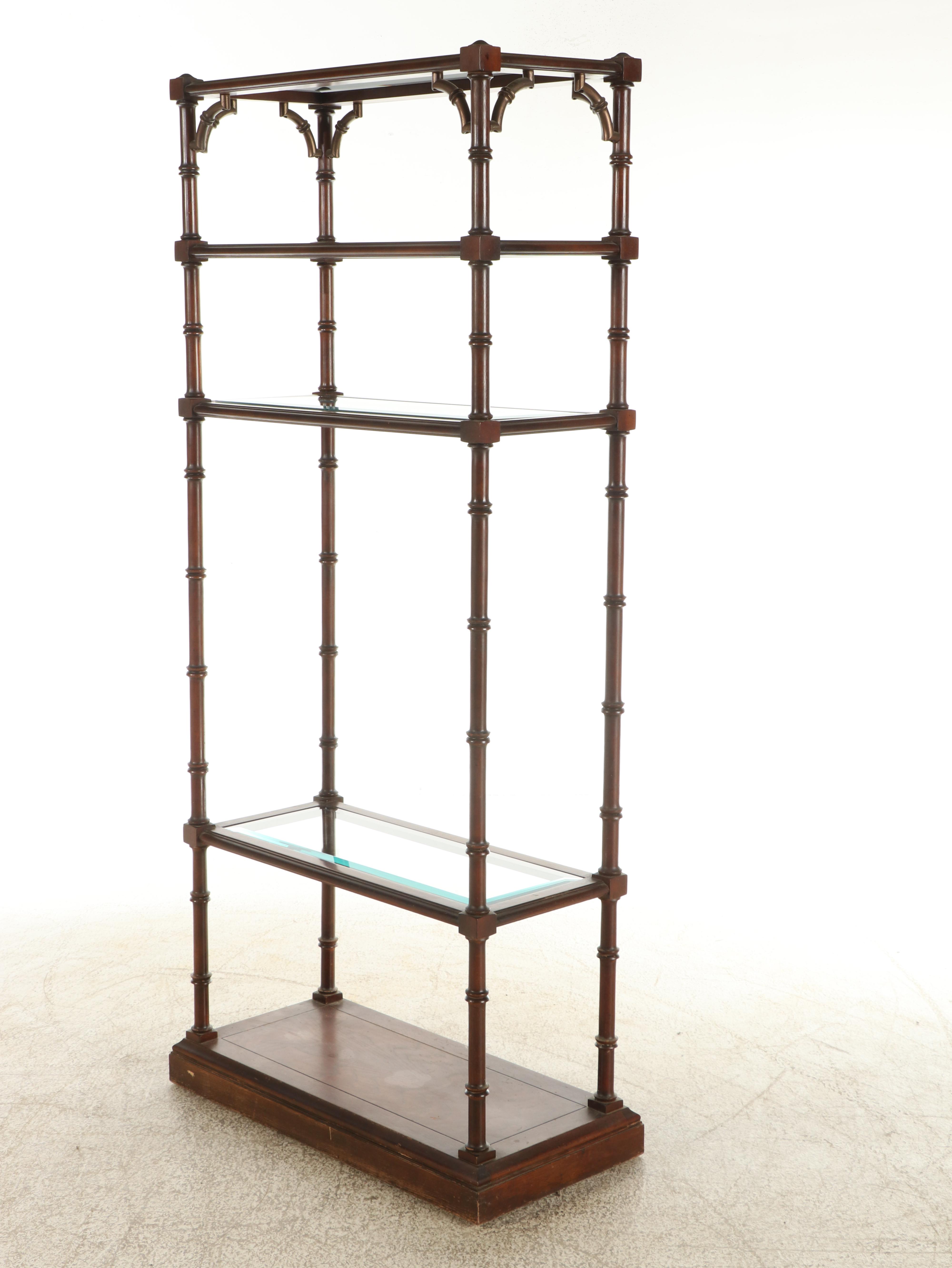 Lane Regency Style Brass-Mounted Hardwood and Glass Etagere