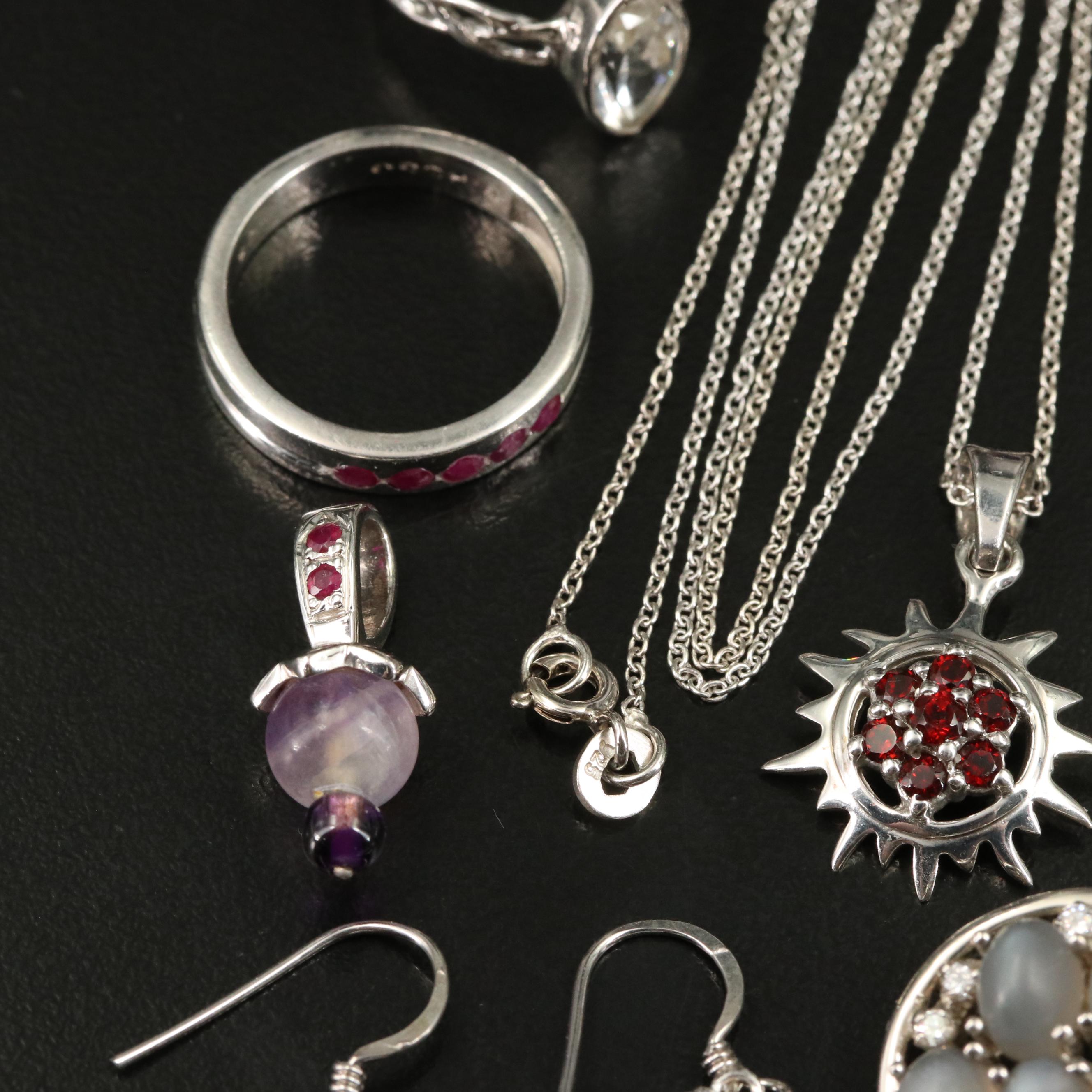 14 Assorted Sterling Silver Rings, Necklaces, Earrings, and Pendants