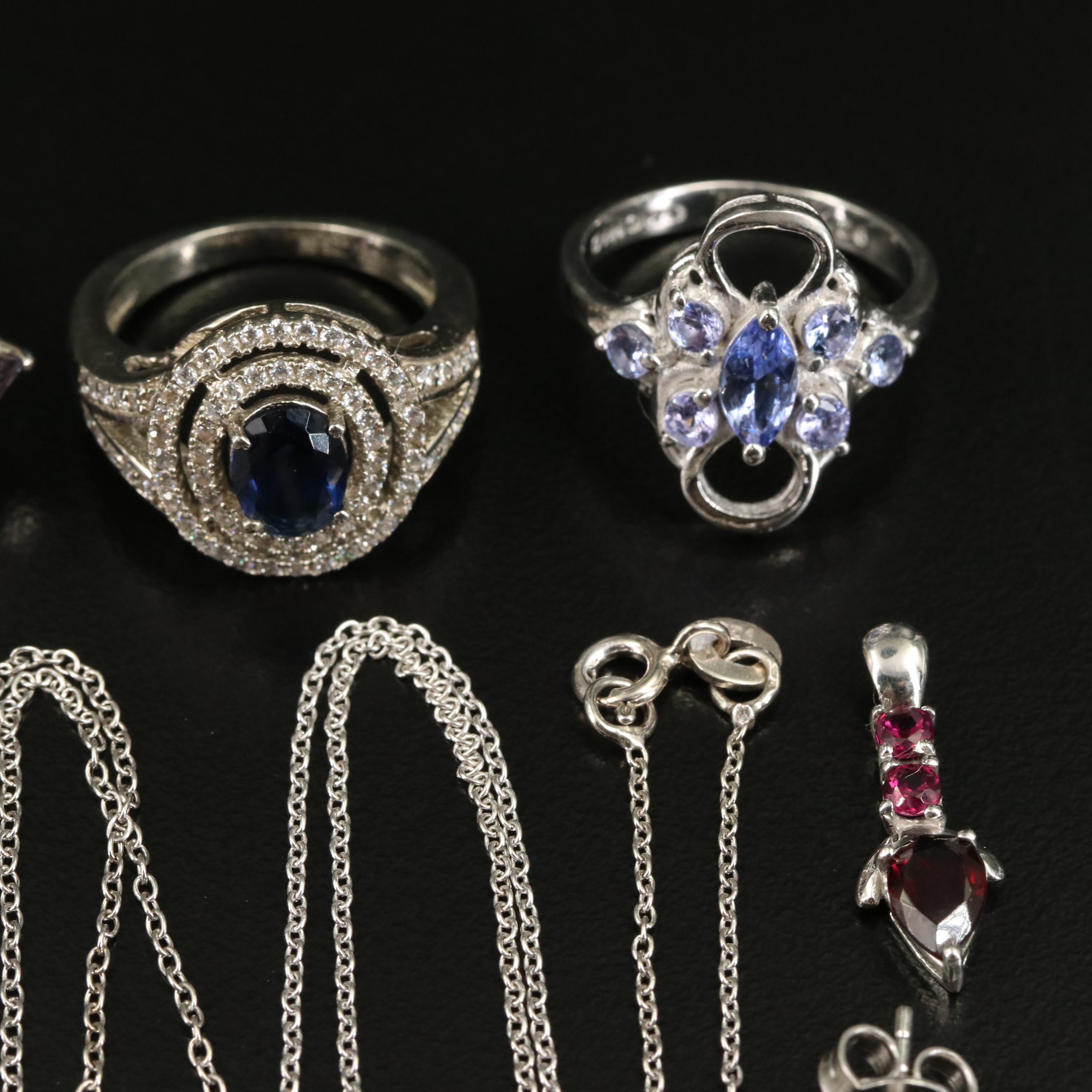 14 Assorted Sterling Silver Rings, Necklaces, Earrings, and Pendants