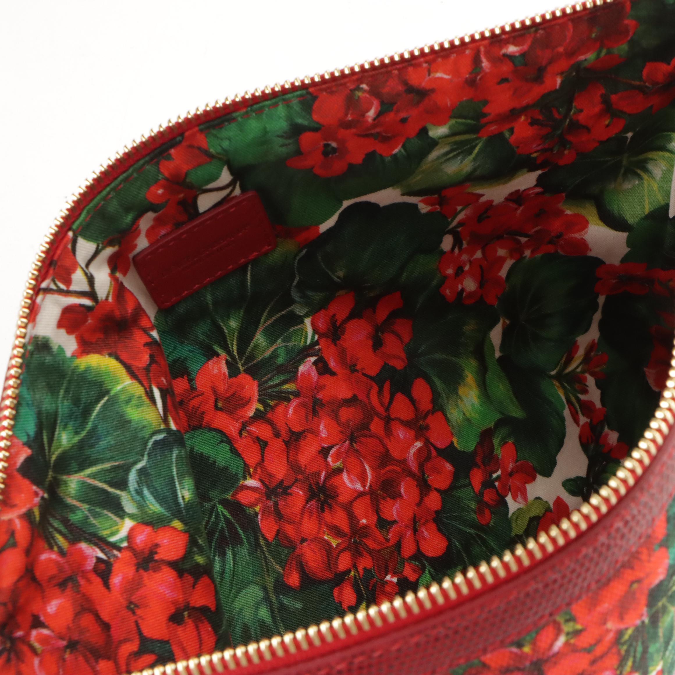 Dolce & Gabbana Logo Geranium Print Clutch with Iguana Leather Trim