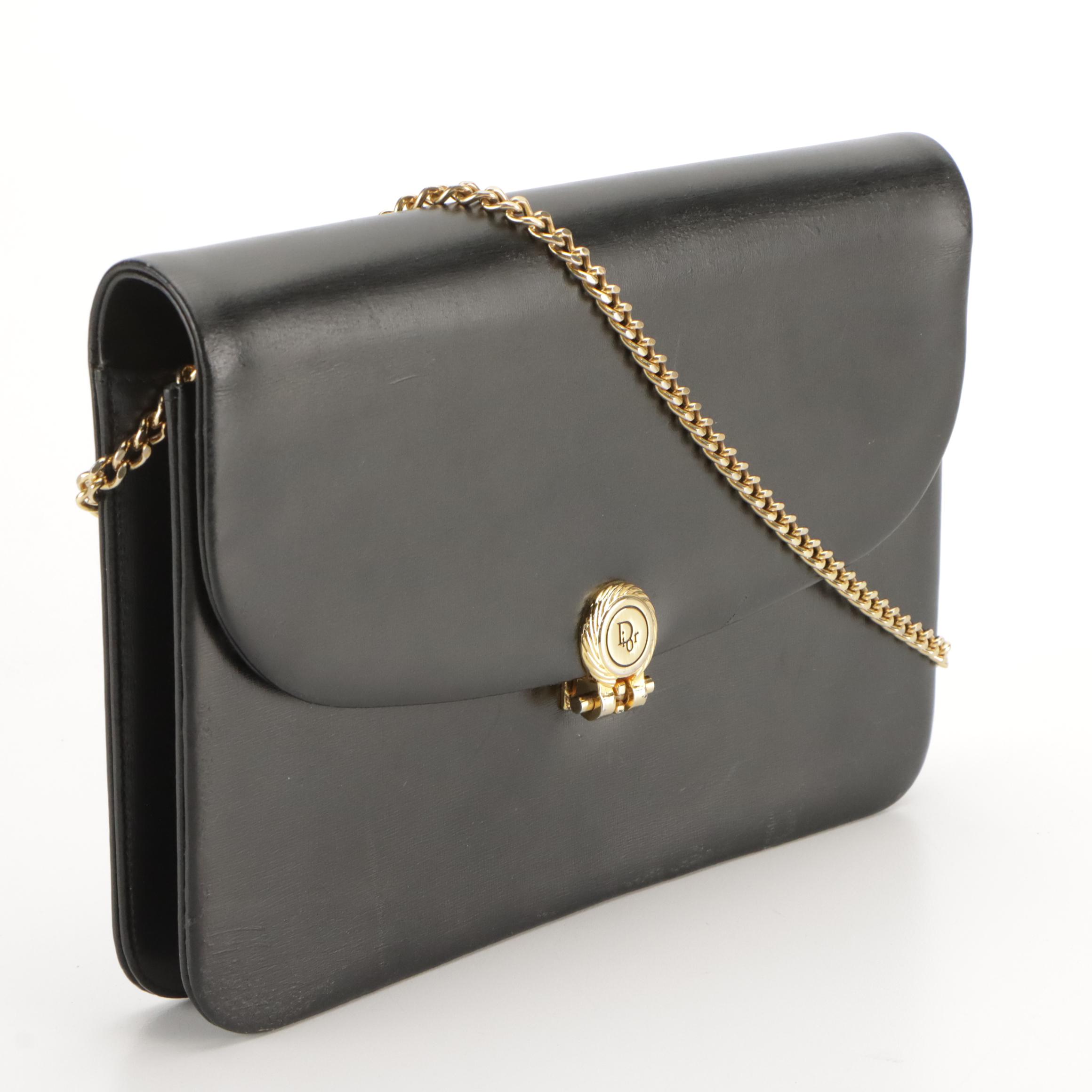 Christian Dior Convertible Clutch Bag in Smooth Black Leather