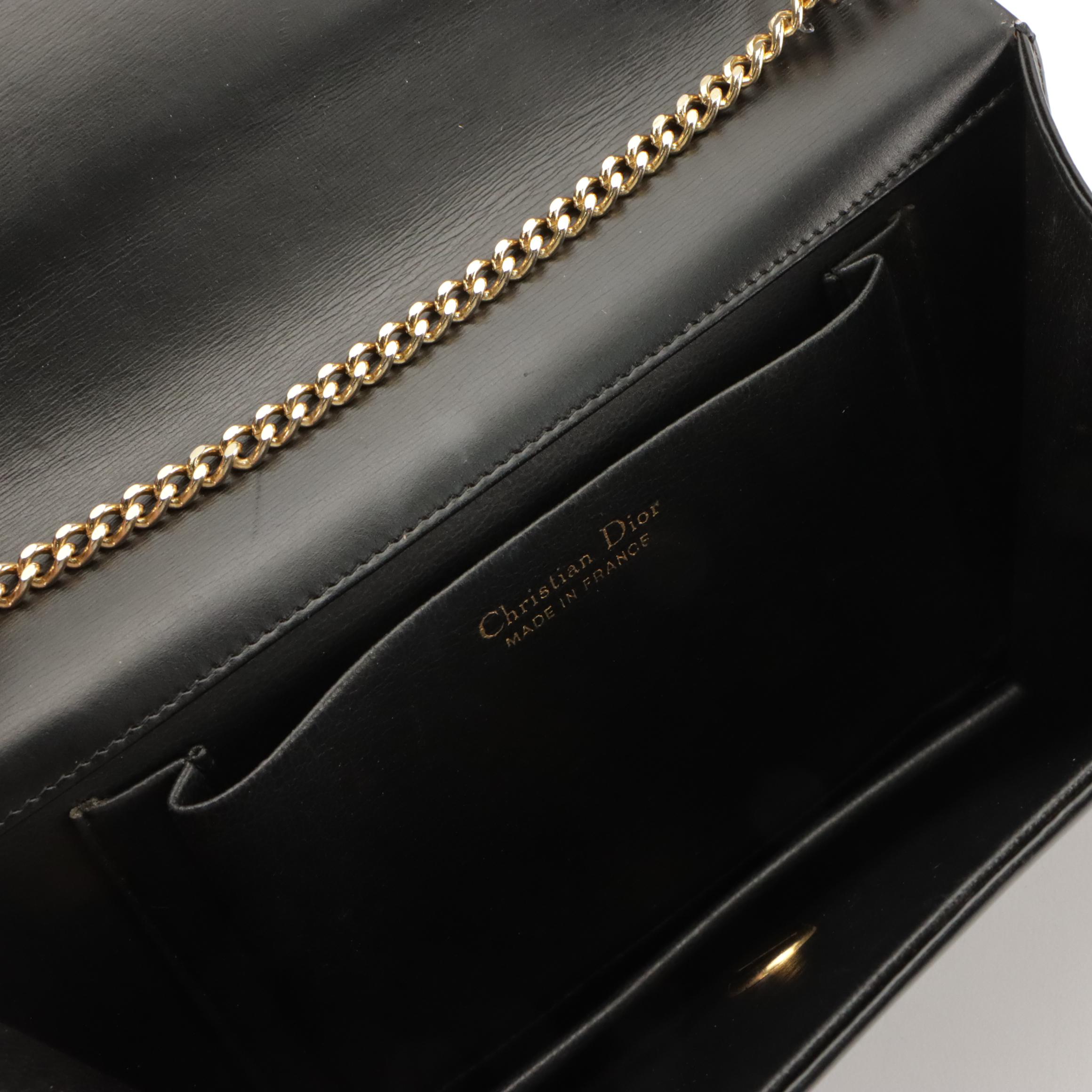 Christian Dior Convertible Clutch Bag in Smooth Black Leather