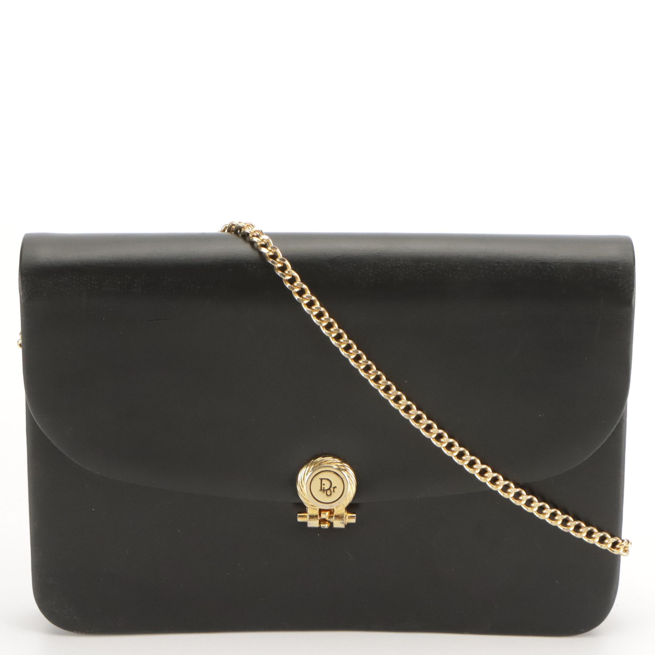 Christian Dior Convertible Clutch Bag in Smooth Black Leather