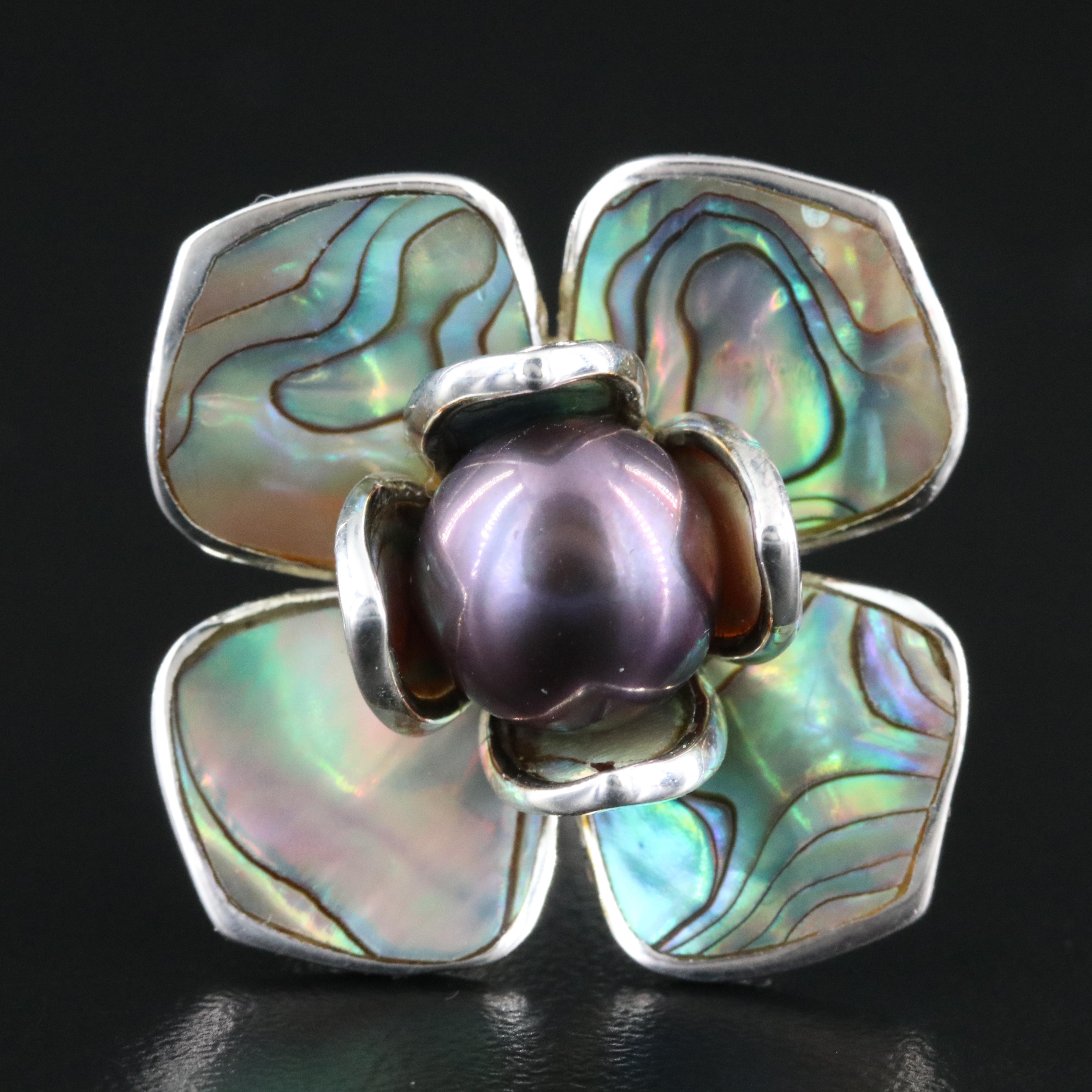 Sterling Pearl and Abalone Ring