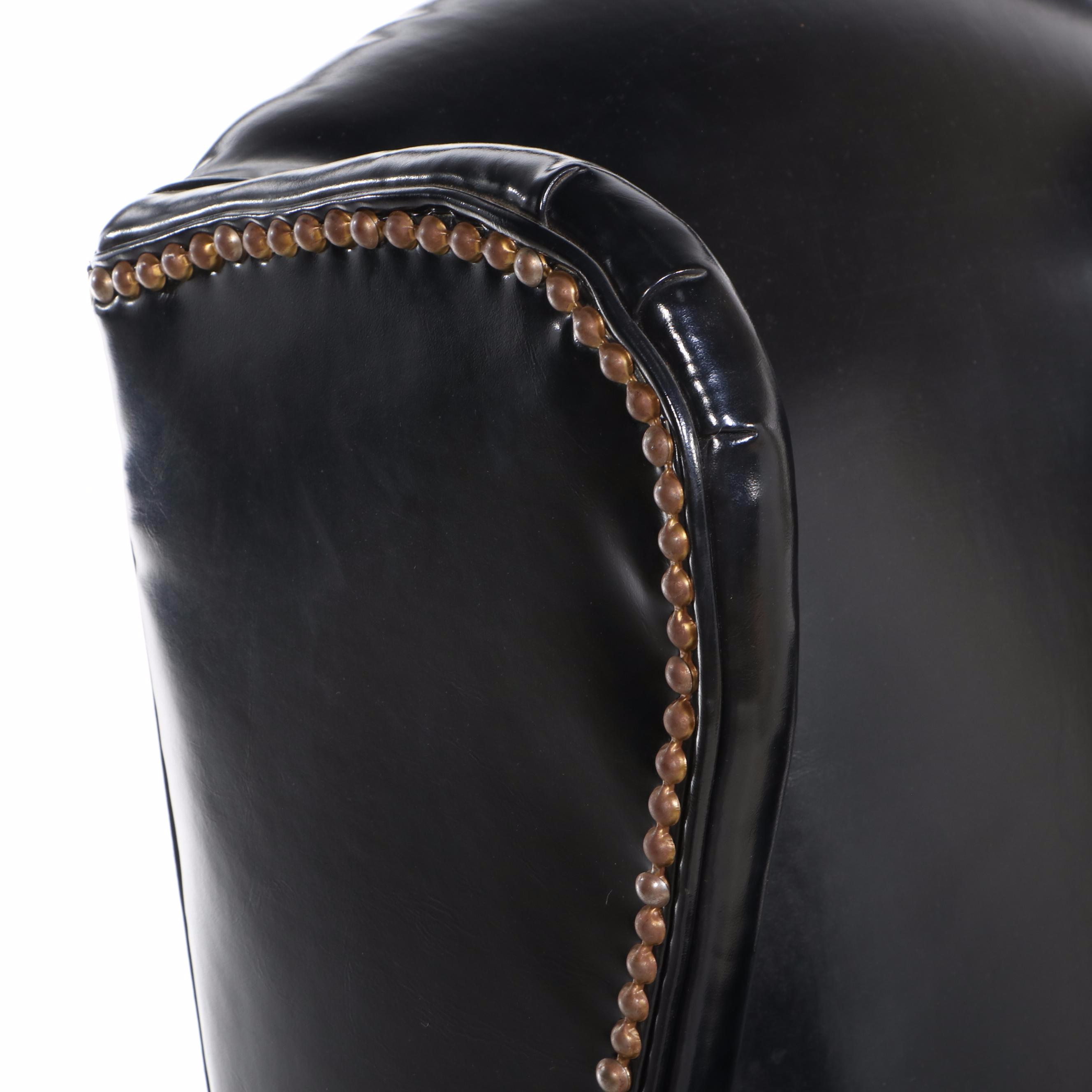 Two Kroehler Royale Chippendale Style Faux Leather Upholstered Wingback Chairs