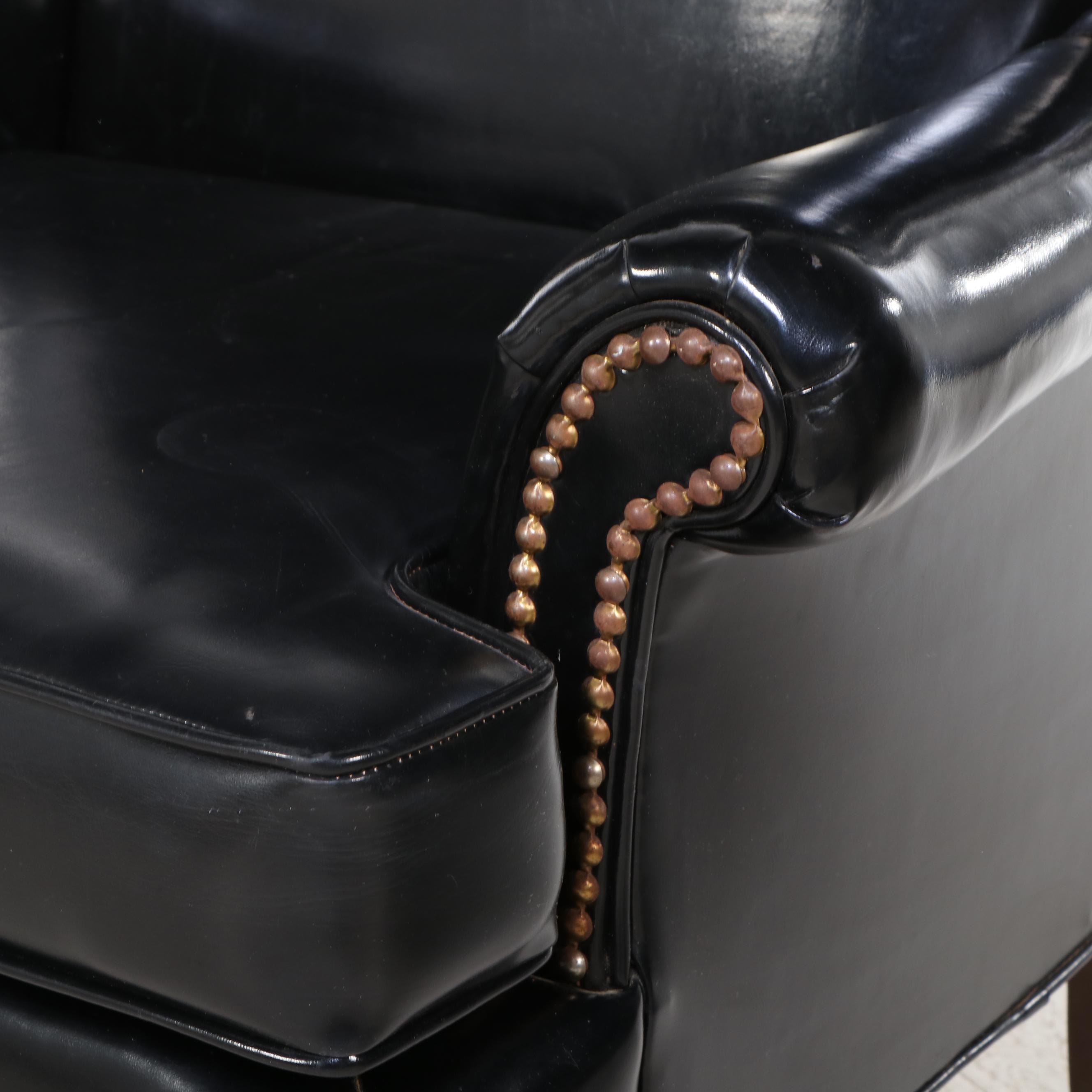 Two Kroehler Royale Chippendale Style Faux Leather Upholstered Wingback Chairs