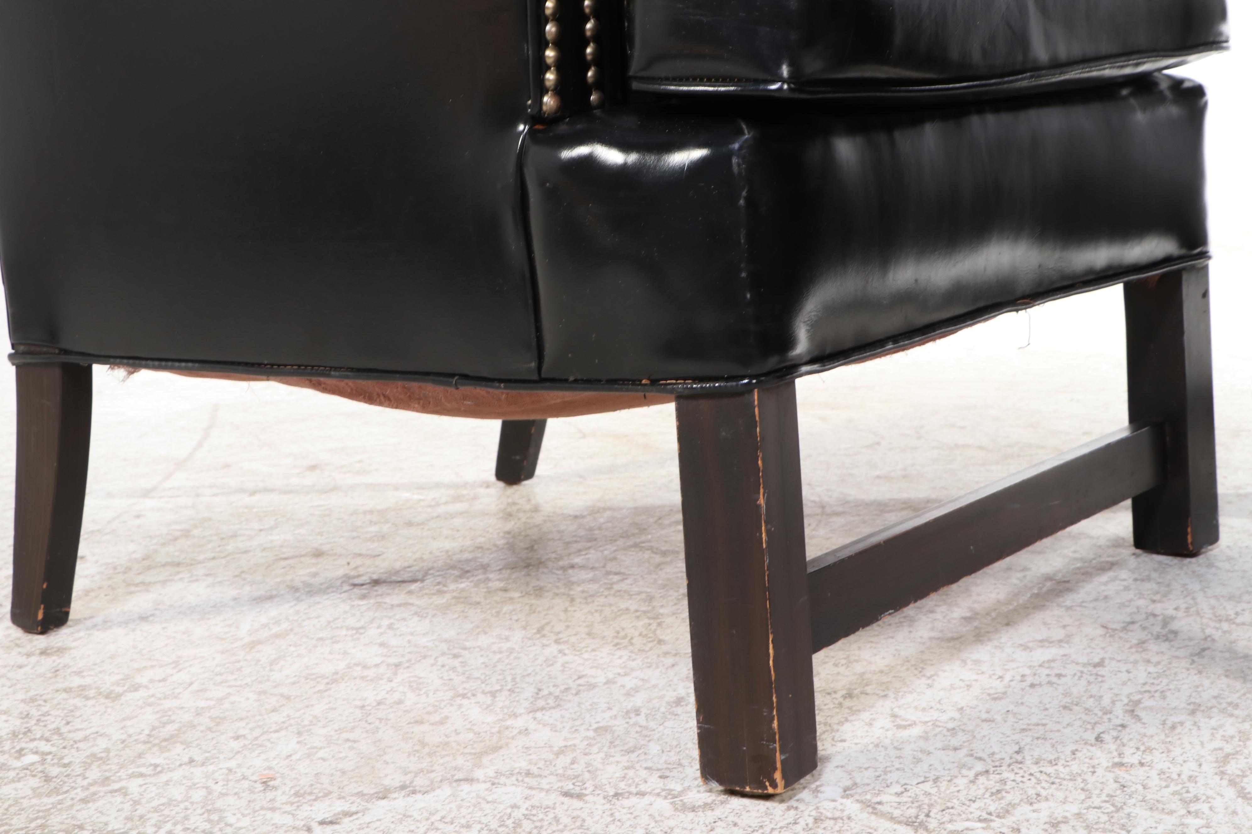 Two Kroehler Royale Chippendale Style Faux Leather Upholstered Wingback Chairs